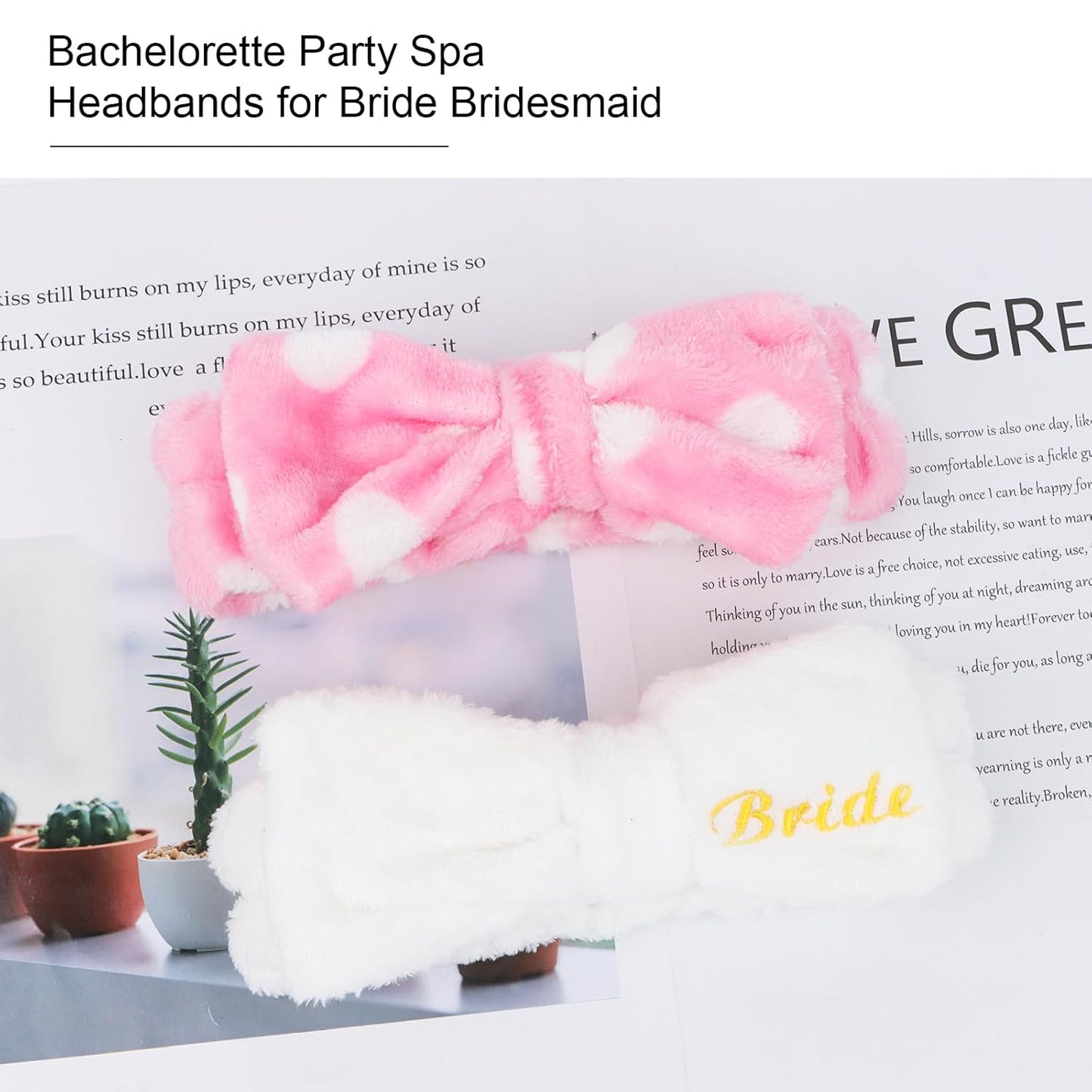 CIEHER Spa Headbands for Bachelorette Party Favors, 8 Pcs Pink Dot Spa Headbands for Bride & Bridesmaid, Bachelorette Gifts for Bride's Skincare & Makeup