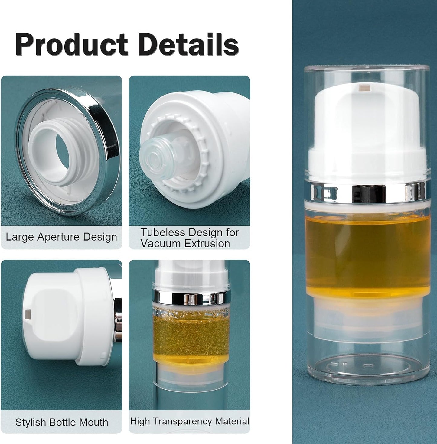 3 Pack Airless Pump Jar 1.7oz/50ml Airless Pump Bottles Empty Moisturizer Pump Dispenser Travel Pump Bottles for Lotion Toiletries Shampoo Cream with Labels(Clear)