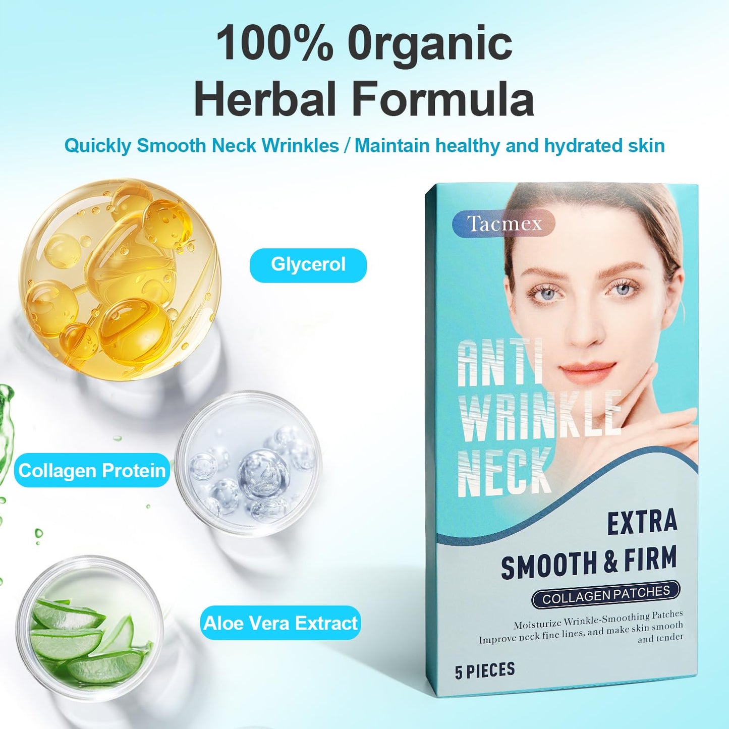 Neck Wrinkle Patches, 5 PCS Neck Tape Lifting Invisible for Firming and Tightening, Anti-Wrinkle Patches to Smoothing Skin