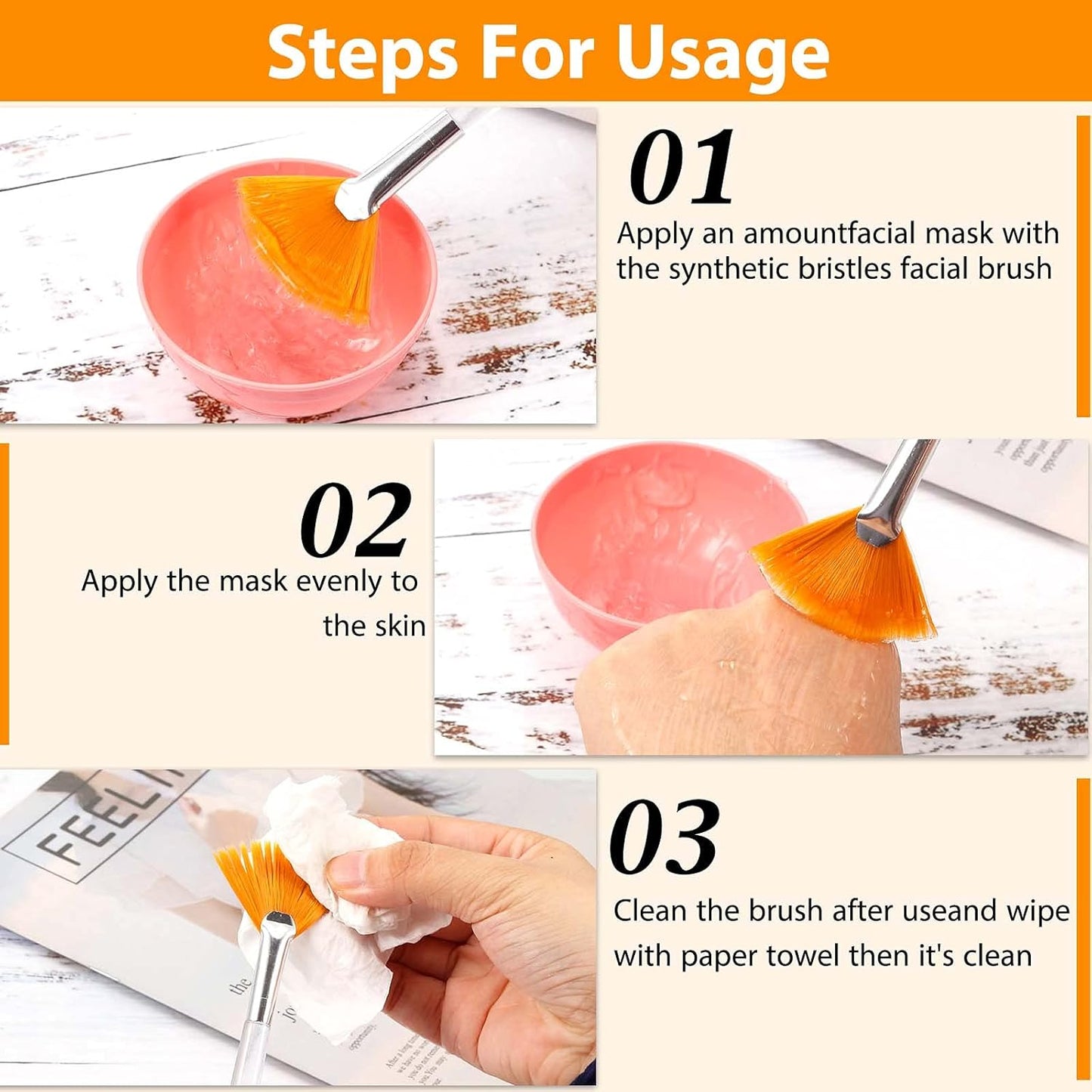 Patelai 14 Pieces Fan Brushes Applicator, Mask Brushes for Facial Makeup Tools for Face Cosmetic(Yellow)