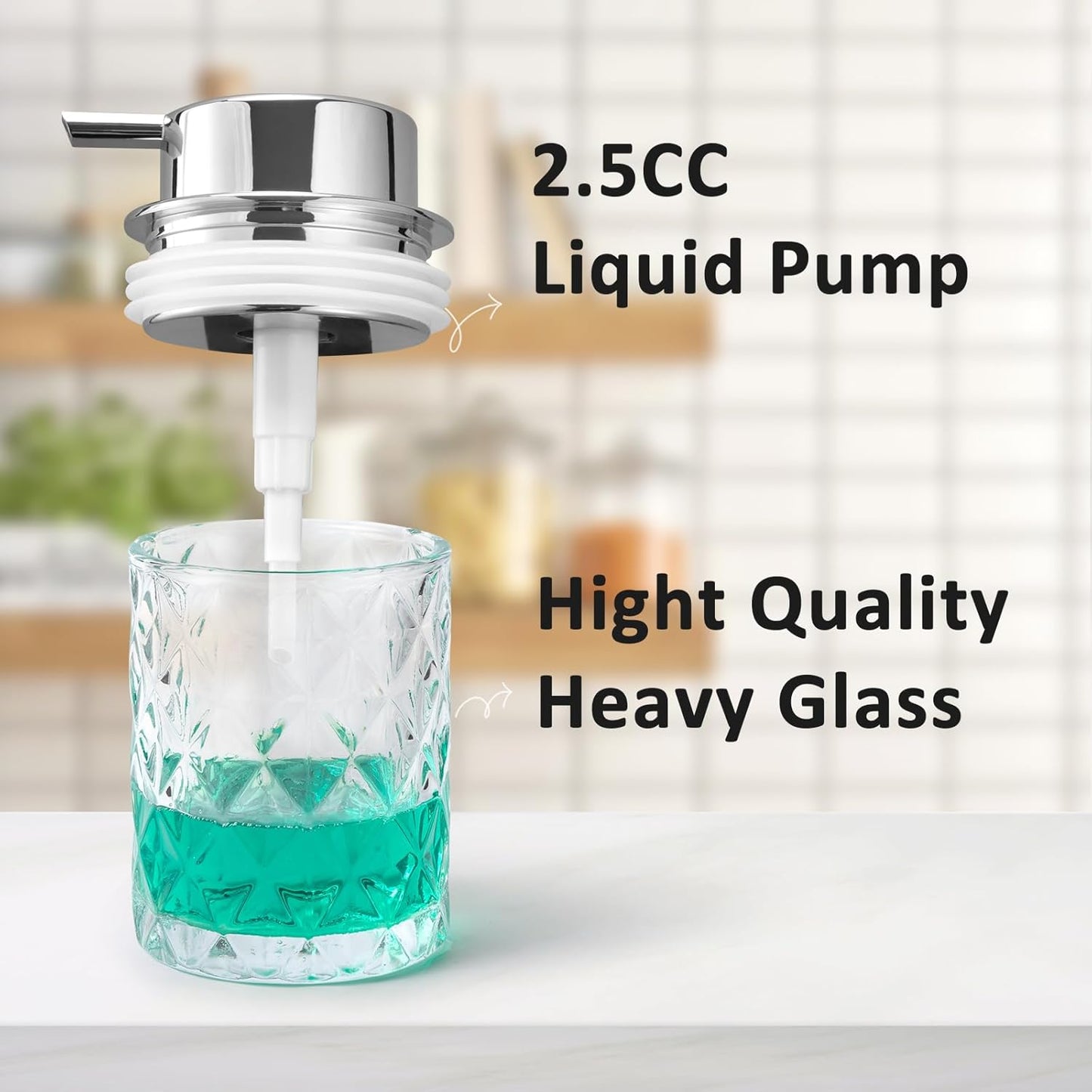 Bathroom Glass Soap Dispenser with Durable Rust-Proof Plastic Liquid Pump (Can't Foam) Hand Lotion Dispenser Antislip Shampoo Kitchen 10oz