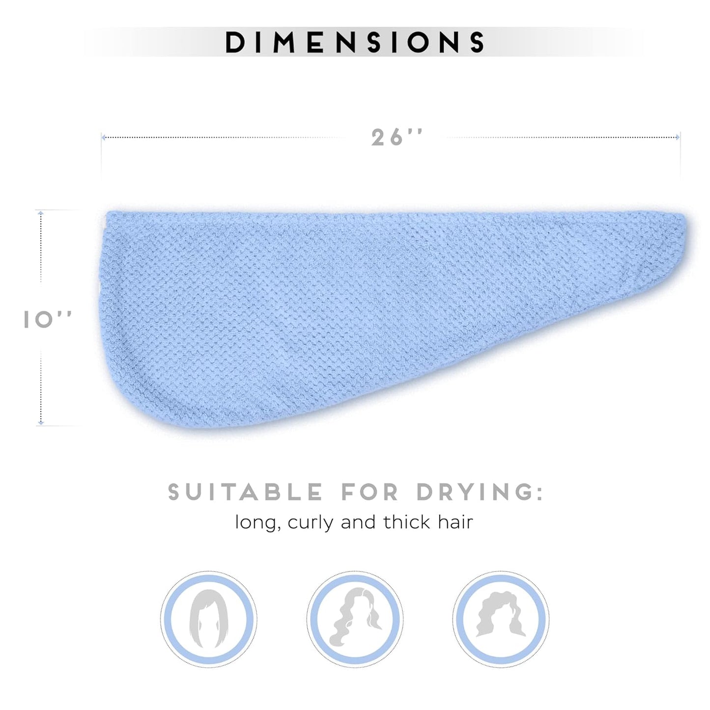 2 Pack Microfiber Hair Towel Wrap for Women, Anti Frizz Quick Drying Hair Turban for All Hair Style, Absorbent and Lightweight (Blue+Pink)