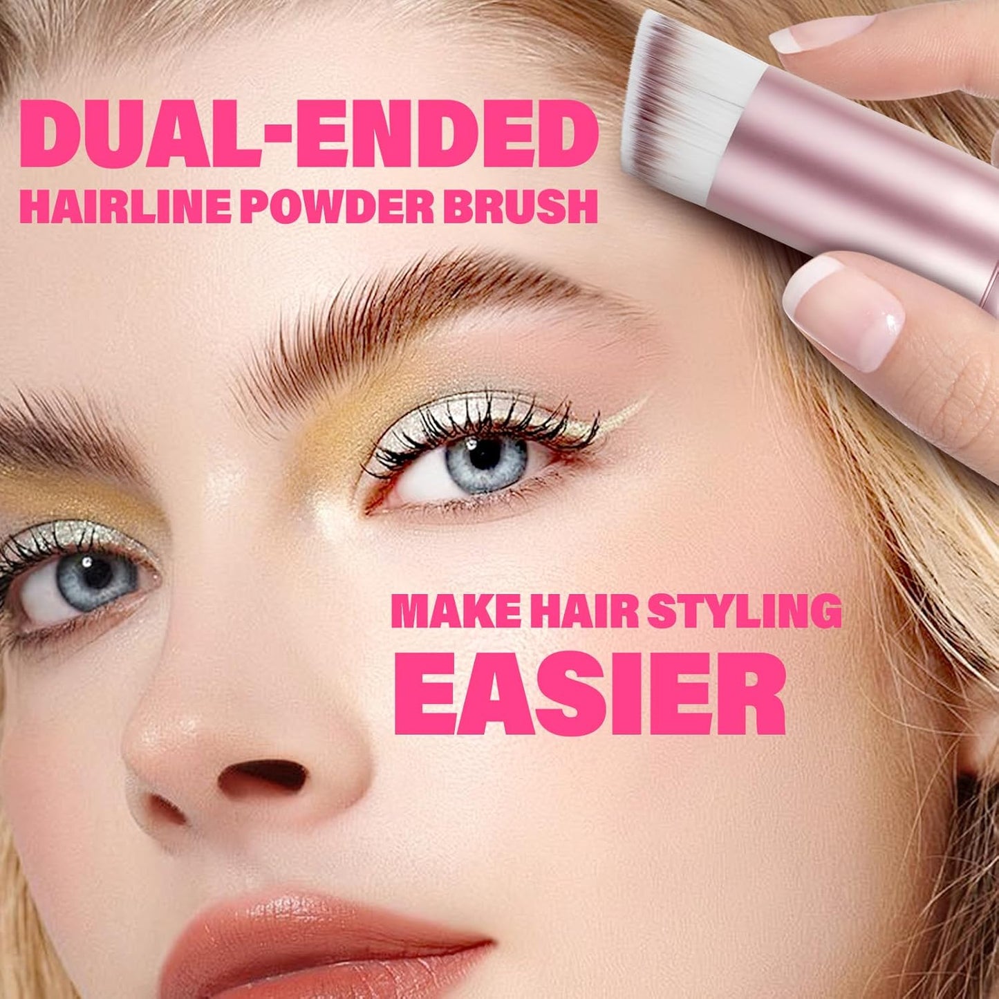 Dual-Ended Hair Makeup Brush - Precision Hairline Powder With Sponge Tip for Seamless Blending, Concealer, Root Touch Up, and Contour (Rose Pink, 3.5 Inch)