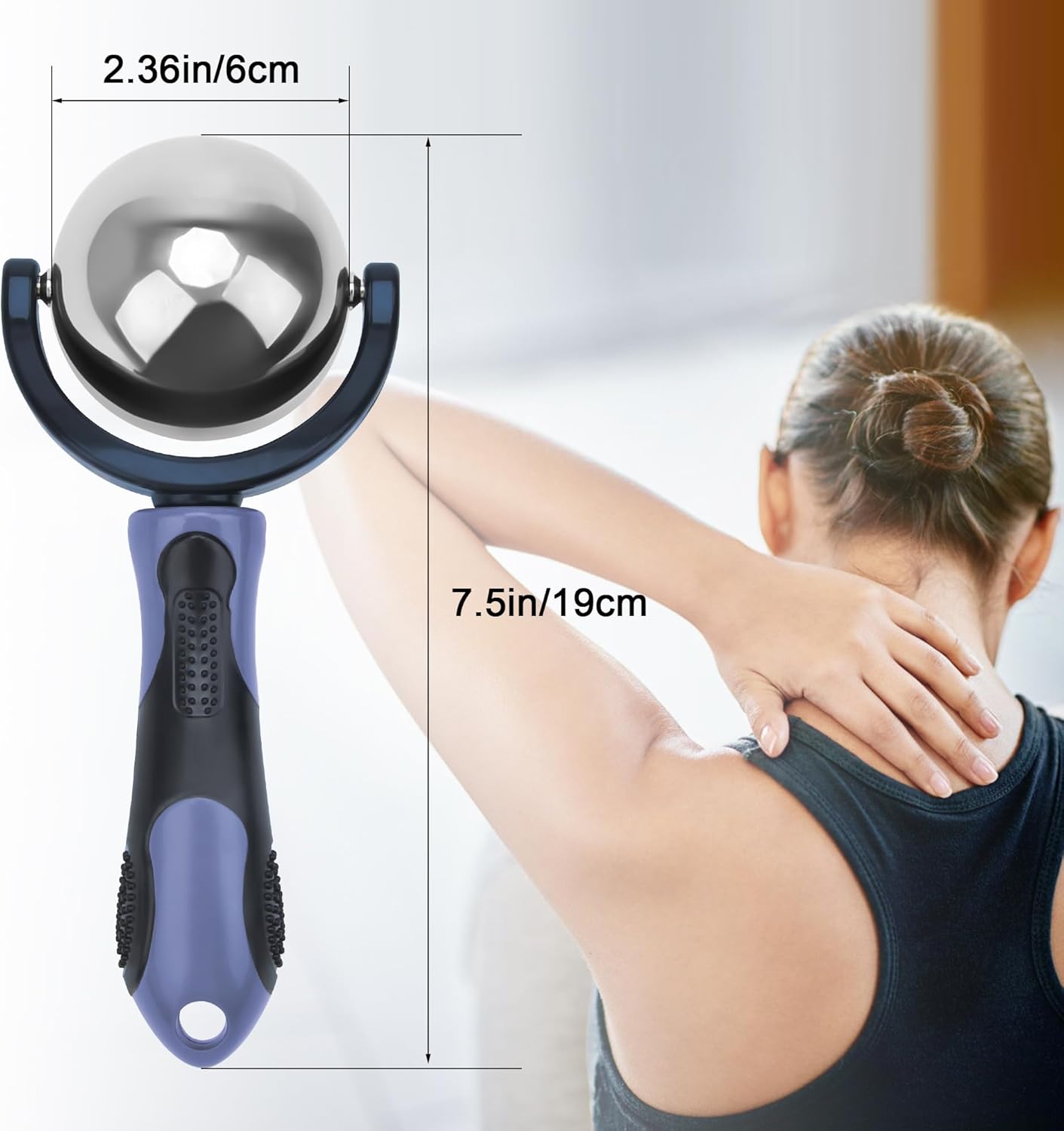 Cold Massage Roller Ball, Cold Therapy Relief, Portable Fitness Ice Roller Ball with Handle, Great Tool for Back/Neck Pain (Blue)