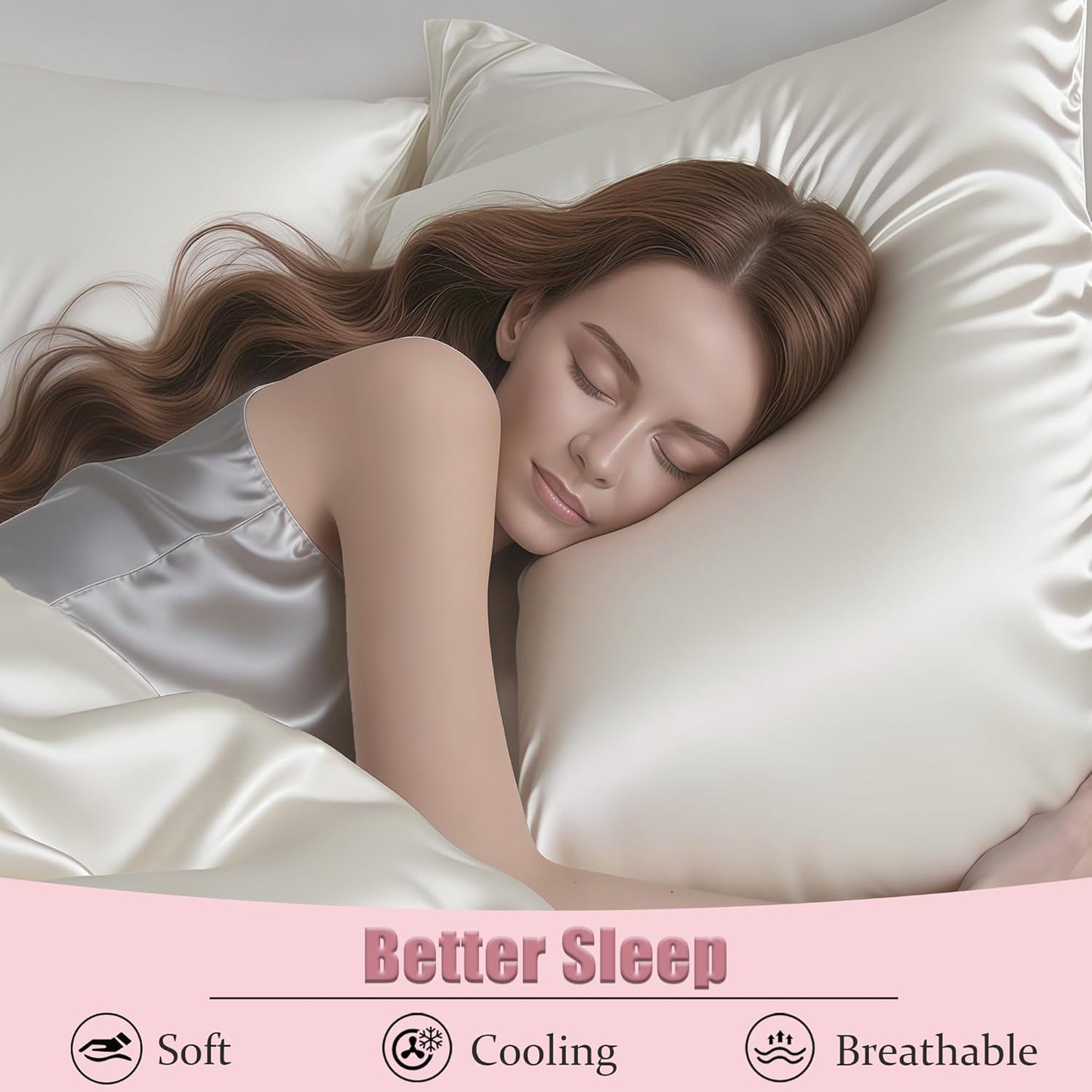 Mulberry Silk Pillow Cases with Zipper, Ultra Smooth Soft Breathable Cooling Pillow Cases for Hot Sleepers, Silk Satin Pillowcase for Hair and Skin, Gifts for Women (Ivory, Standard Size, 1 Pack)