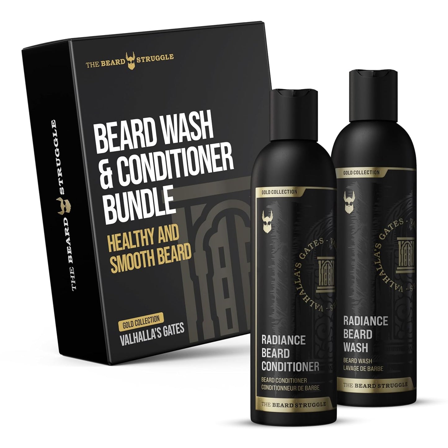The Beard Struggle - Radiance Beard Wash & Conditioner Bundle - Gold Collection - Pack of 2, Valhalla's Gates - Nourish, Cleanse, Softens, & Strengthens Beard - Beard Wash and Conditioner for Men