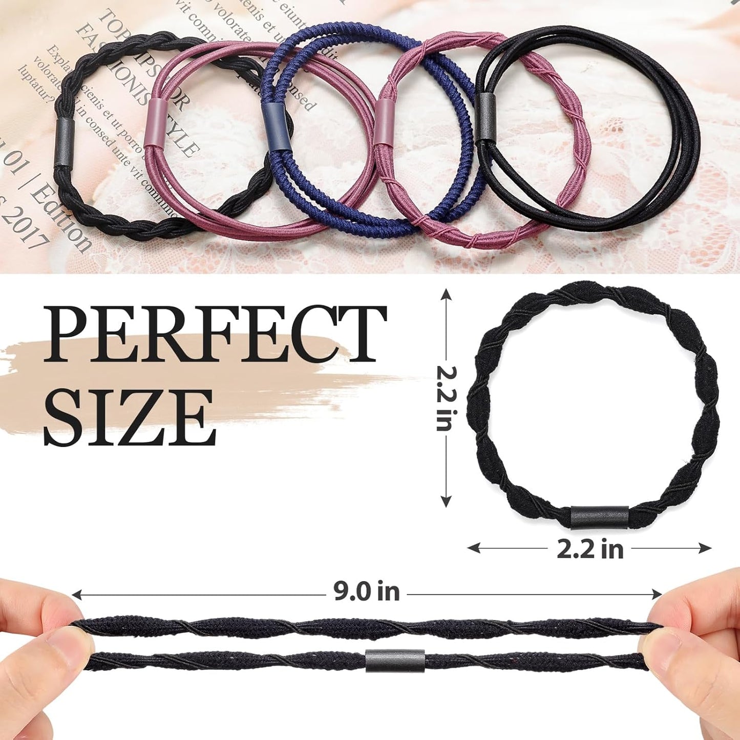Hair Ties For Girls and Women, Boho Hair Ties Set of 12, Elastic Hair Bands, Hair Tie Bracelet, Ponytail Holders for Daily Life, Sport, Cooking, Working