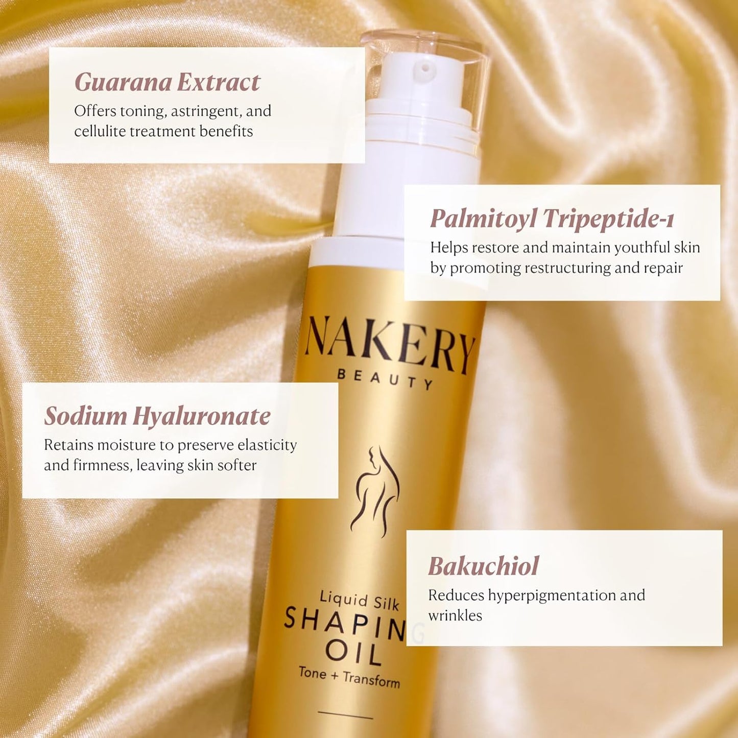 Nakery Liquid Silk Shaping Body Oil - Skin Firming & Tightening Body Oil - Wrinkle & Stretch Mark Oil - Skin Therapy Oil for Cellulite Loose & Aging Skin - Moisturizing Body Oil for Dry & Ashy Skin