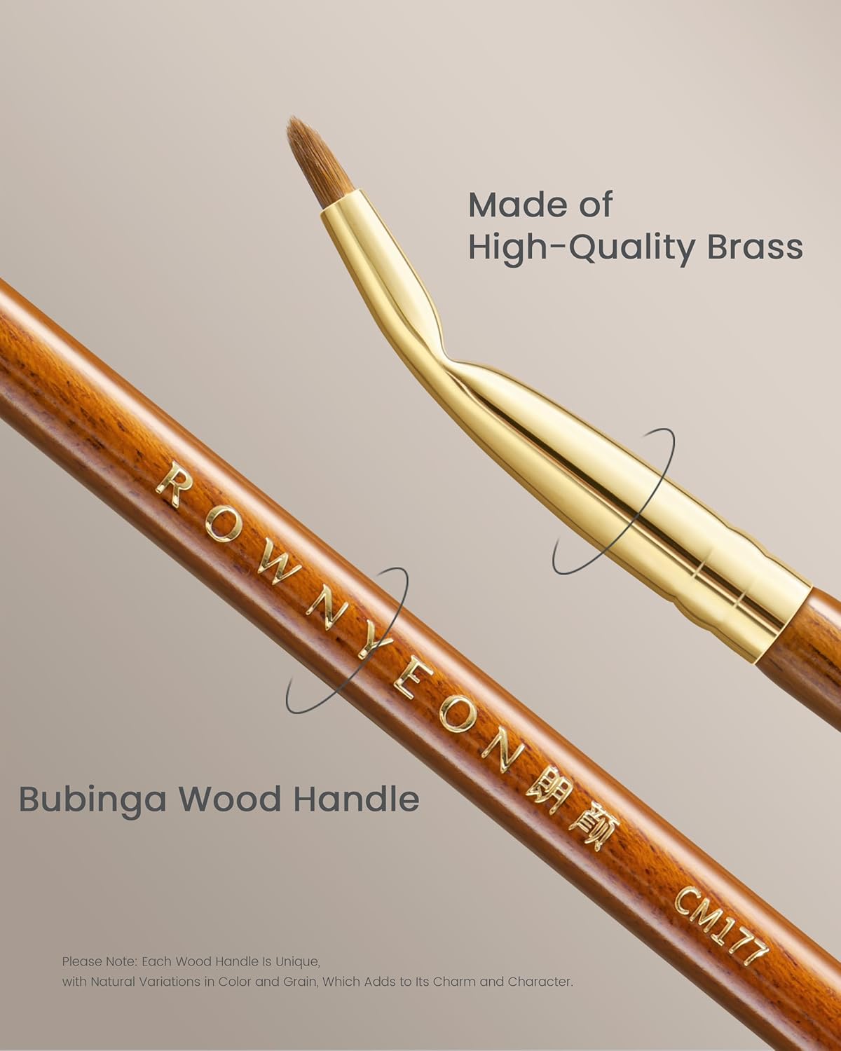 Desert Oak Series Bent Eyeliner Brush - 30° Angled Kolinsky Sable for Sharp Lines & Brows, Luxury Bubinga Handle (CM 177)