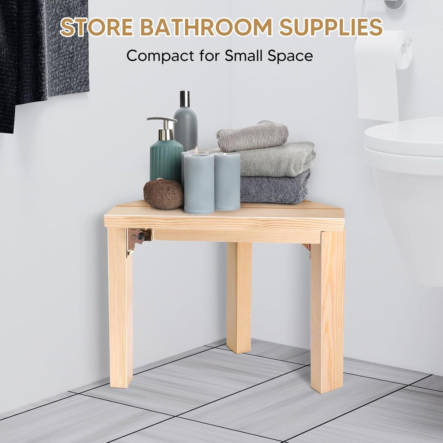 Shower Foot Rest, Wood Shower Stool for Shaving Legs, Corner Shower Stool Bathroom Shower Bench Waterproof Bath Bench Seat with Non-Slip Shower Stool for Inside Shower Bath Seat Spa Foot Rest