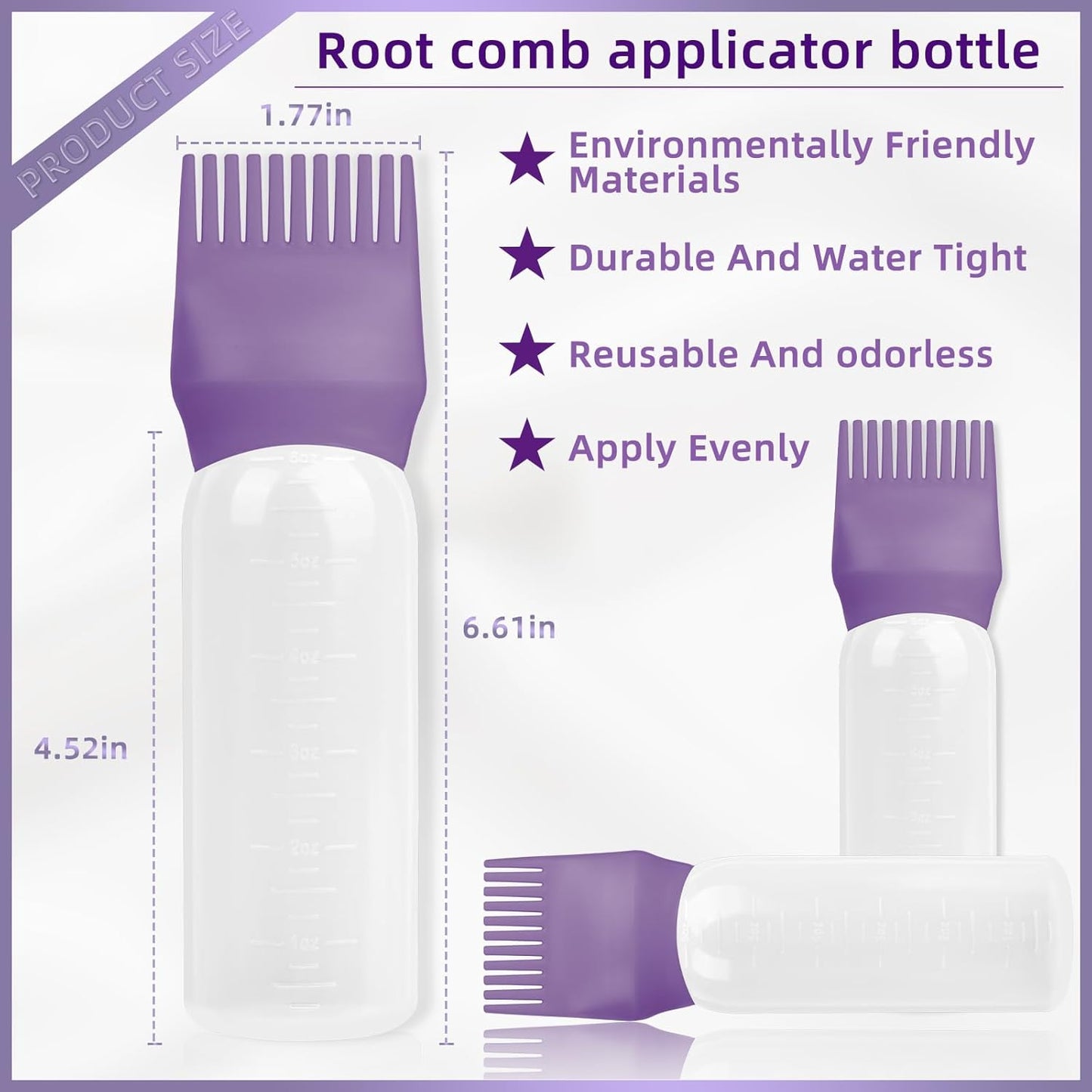 BLAAROOM Root Comb Applicator Bottles 6 Ounce, 2 Pack - Hair Oil Applicator with Dispenser, Root Comb Brush - Dark Purple