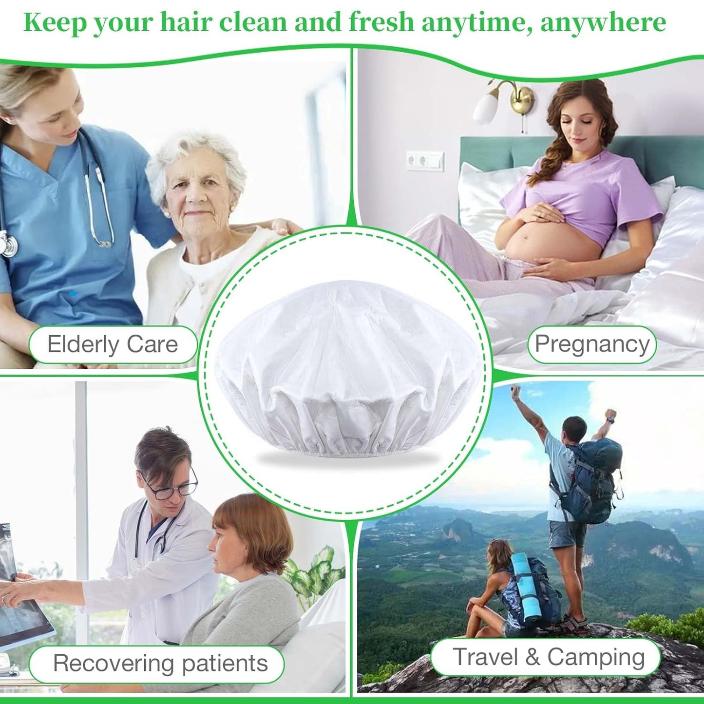 Shampoo Caps No Rinse Waterless Hair Washing Shower Caps 6 Packs for Elderly, Women, Hospital, Camping