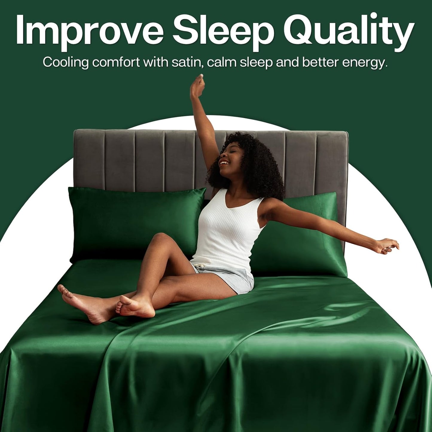 MR&HM Satin Pillowcase for Hair and Skin, Silk Satin Pillowcase 2 Pack, Queen Size Pillow Cases Set of 2, Silky Pillow Cover with Envelope Closure (20x30, Dark Green)