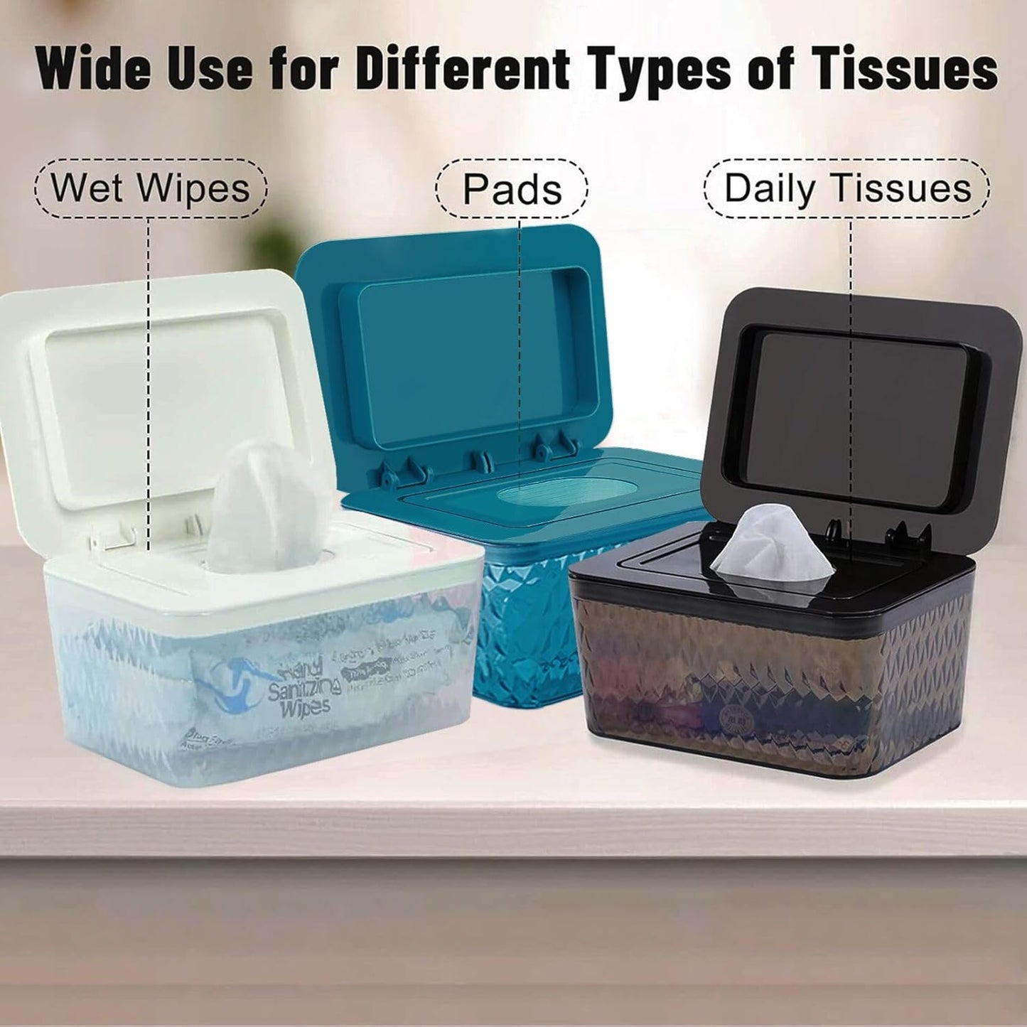 4 Pack Wipes Dispenser Seal-Designed Wipe Dispenser Holder Wipes Case Box for Bathroom Keep Wipes Fresh, Dust-Proof & Non-Slip