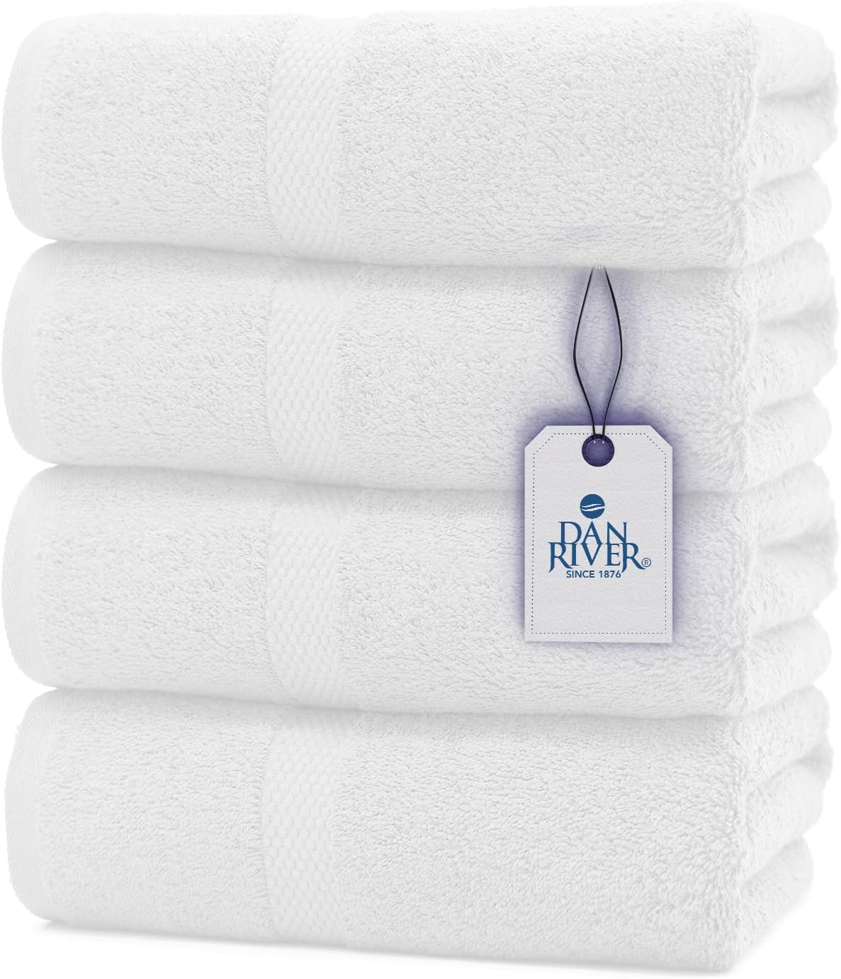 DAN RIVER Bath Towels Set of 4, 27 x 54 Inches, 100% Cotton, Larger & Lighter Weight, Quicker to Dry, Super Soft and Absorbent, Ideal White Towels for Daily Use
