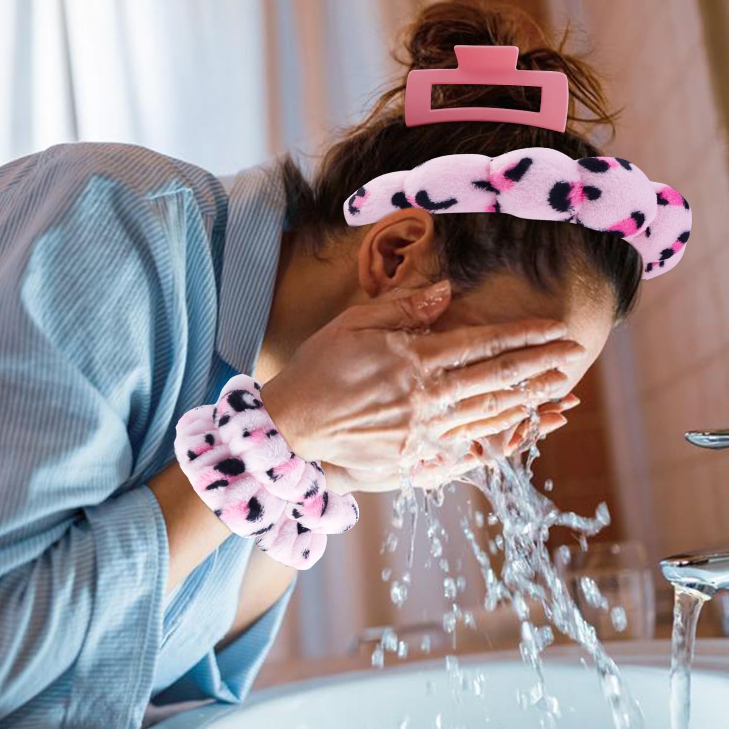 Chanaco Spa Headband, Skin Care Accessories, Makeup and Face Washing Hair Bands with Wrist Towels, Teen Girl Gifts and Trendy Stuff