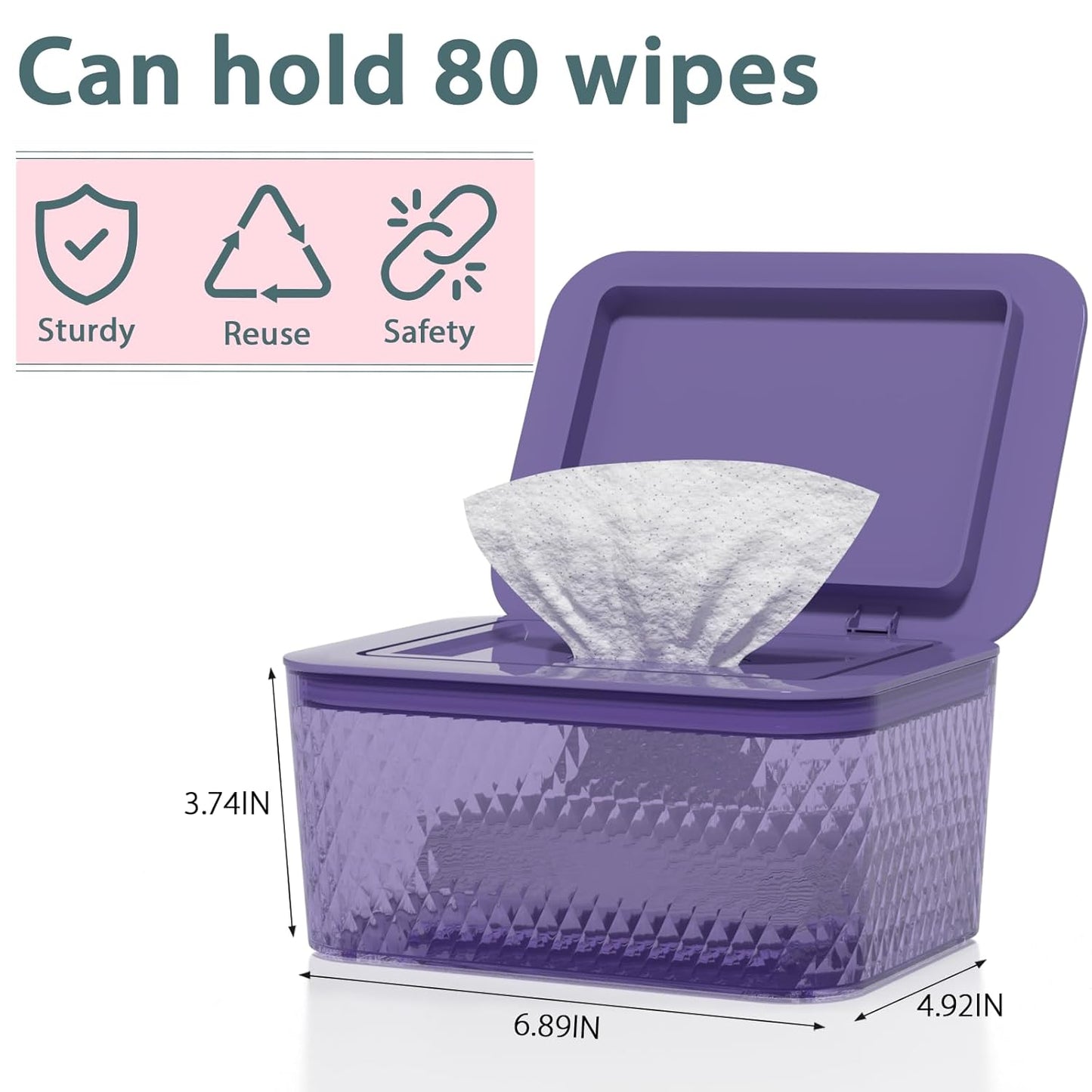 Wipes Dispenser, One-Handed Operation Wipe Holder for Baby & Adult, Seal-Designed Wipes Container for Bathroom Keep Diaper Wipes Fresh (Purple)