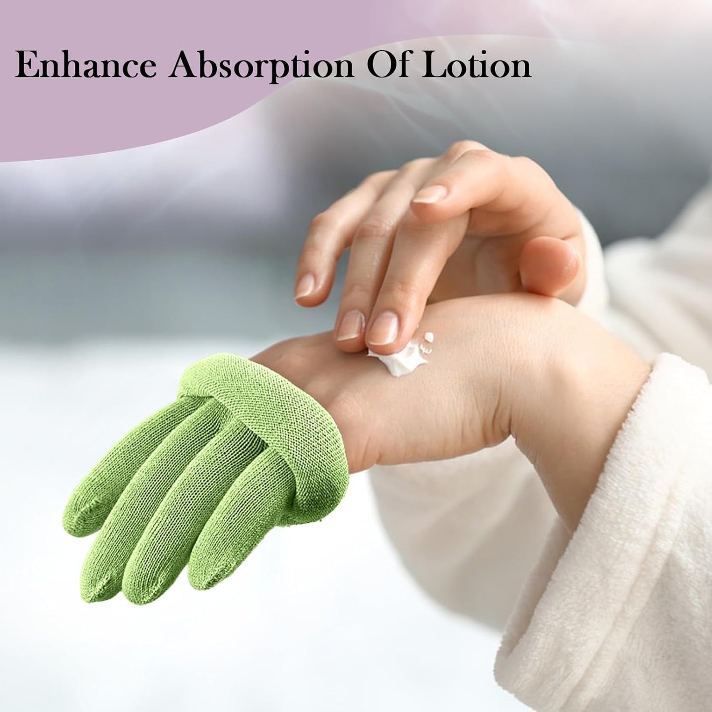 MIG4U Moisturizing Beauty Gloves Touchscreen Overnight Sleeping Glove for Women Dry Hands, Nighttime Lotion, Eczema, SPA, Cosmetic Treatment, Apple Green 3 Pairs Size L/XL