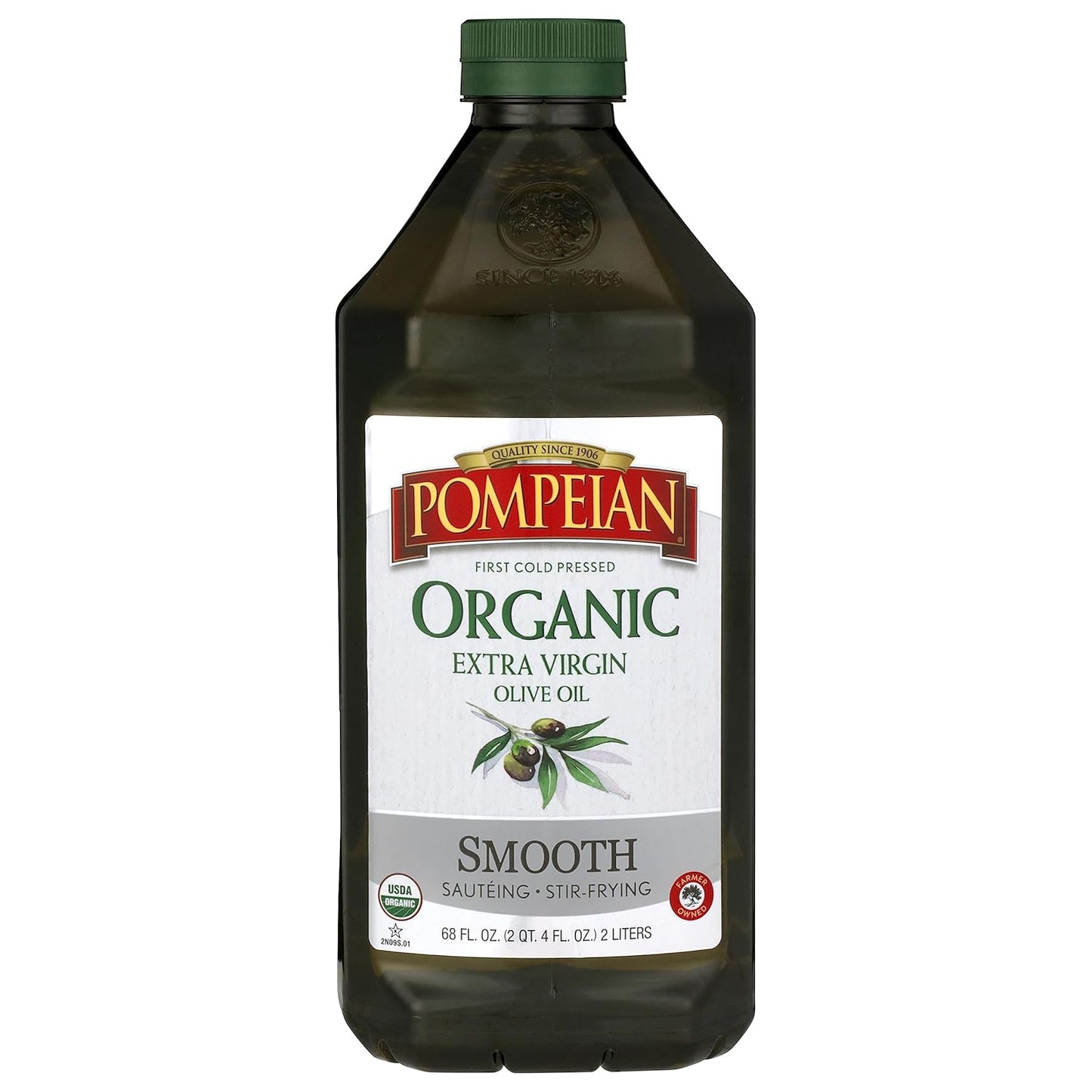 Pompeian USDA Organic Smooth Extra Virgin Olive Oil, Contains Polyphenols, First Cold Pressed, 68 Fl Oz