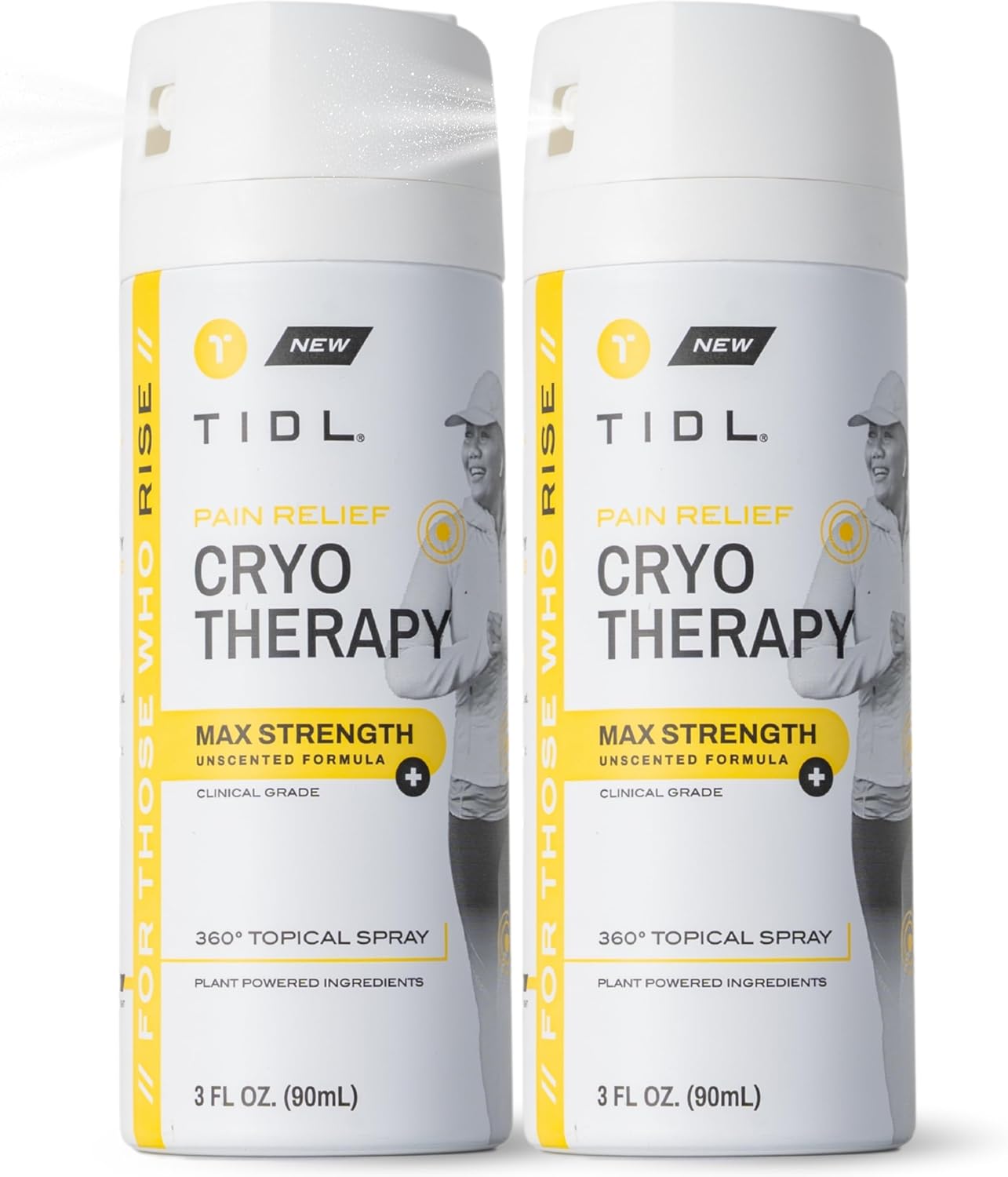 TIDL Cryotherapy Pain Relief Spray, 3 Oz (Pack of 2) Max Strength for Fast-Acting Muscle, Joint & Neck Pain Relief, Plant-Based Menthol & Camphor Pain Reliever, Quick Drying Formula