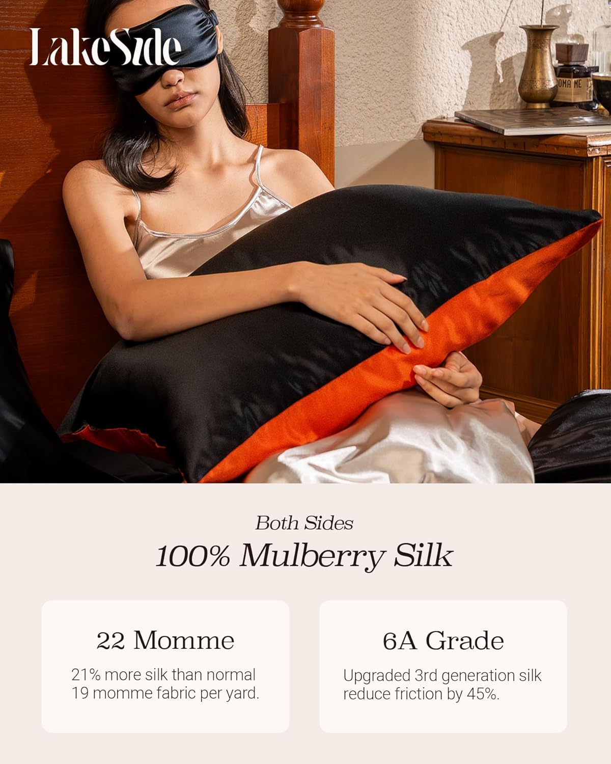 Oriental Lakeside® 100% Pure 22 Momme Mulberry Silk Pillowcase with Envelope Closure - Nighttime Skincare & Hair Care Hydrating Pillow Cover