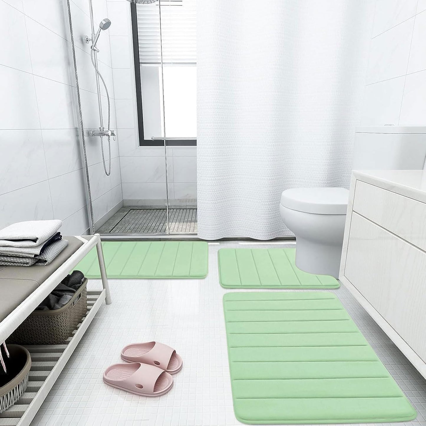 Buganda Memory Foam Bath Mat, 59" x 34", Ultra Soft and Non-Slip Bathroom Rugs, Water Absorbent and Machine Washable Bath Rug Runner for Bathroom, Shower, and Tub, Sage Green