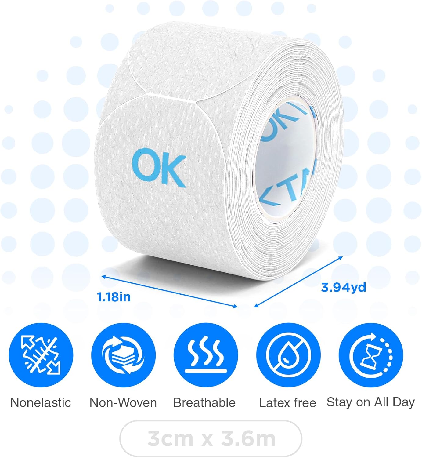 OK TAPE Pre-Cut Blister Bandages for feet | Blister Prevention Tape for Feet, Fingers, Toes | 1.2in x 3.5in,White,40pcs