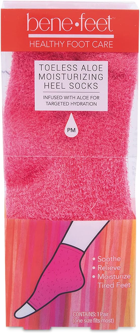 Benefeet Toeless Aloe Moisturizing Heel Socks - Effective Overnight Foot Rejuvenation, Targeted Hydration to Soften Dry Skin, Infused w/Coconut Oil, Aloe + Jojoba Seed Oil, 1 Pair (1 Pack)