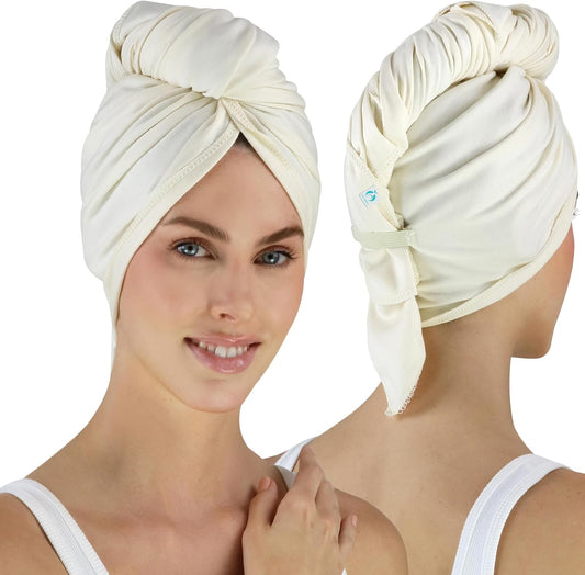 Hair RePear Anti Frizz Premium Cotton Hair Towel Wrap, Wet Hair Towel Wrap for Women, Plop Scrunch Curly, Wavy, Straight Hair, Not Processed, Dyed, or Bleached (Greige, Off White, 29” x 45”)