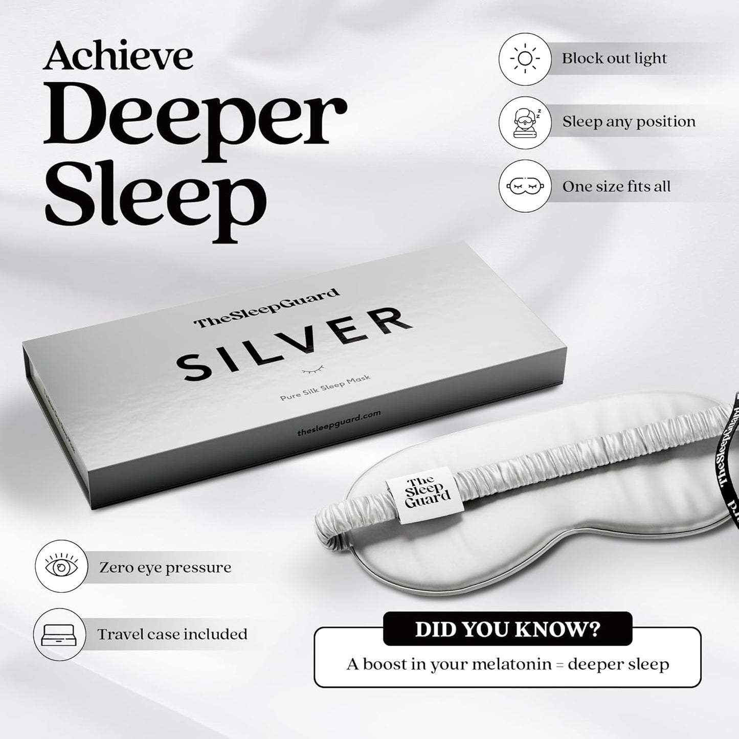 TheSleepGuard Pure Silk Sleep Mask [100% 6A Mulberry Silk, 22 Momme] Light Blocking Travel Essentials. Eye Masks for Sleeping. Black Oeko-Tex Blindfold. Eye Covers for Men & Women