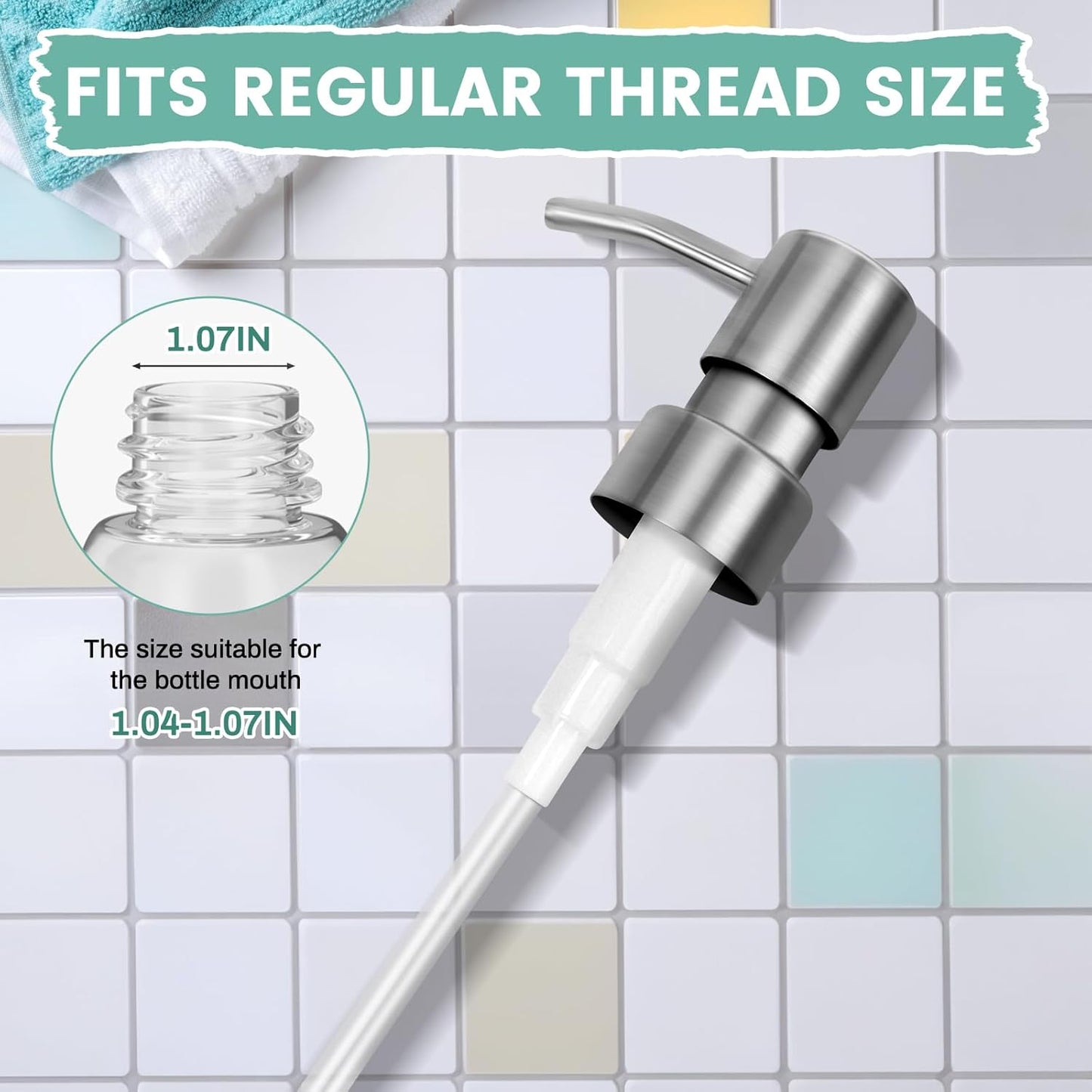 1 pcs 304 Stainless Steel Soap Dispenser Pump - Standard 28/400 Thread Replacement for Hand Soap Lotion Bottles