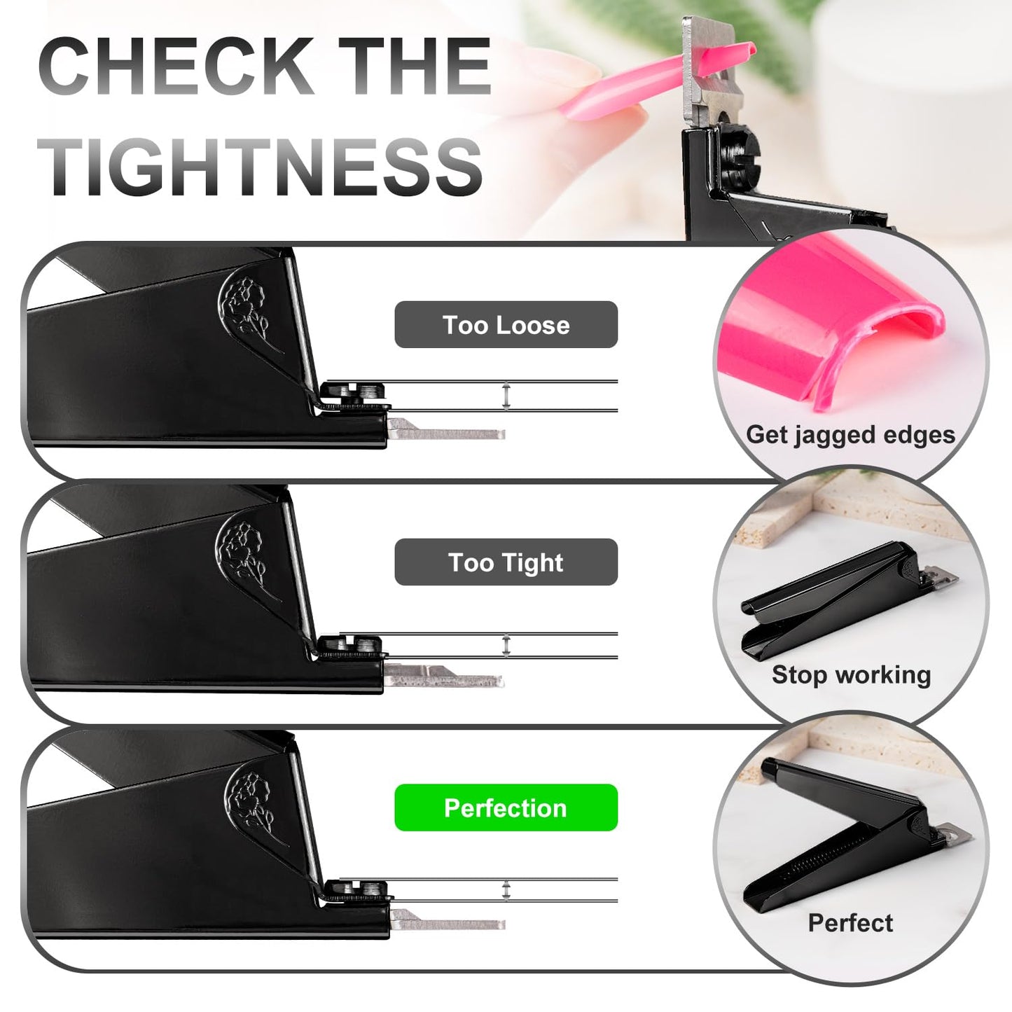 Black Premium Nail Clippers with Magnets Sizers for Acrylic Nails, Artificial Fake Nail False Nail Tip Cutter Trimmer Manicure Pedicure Sharp Blade Clip Tool For Salon Home Art Beauty