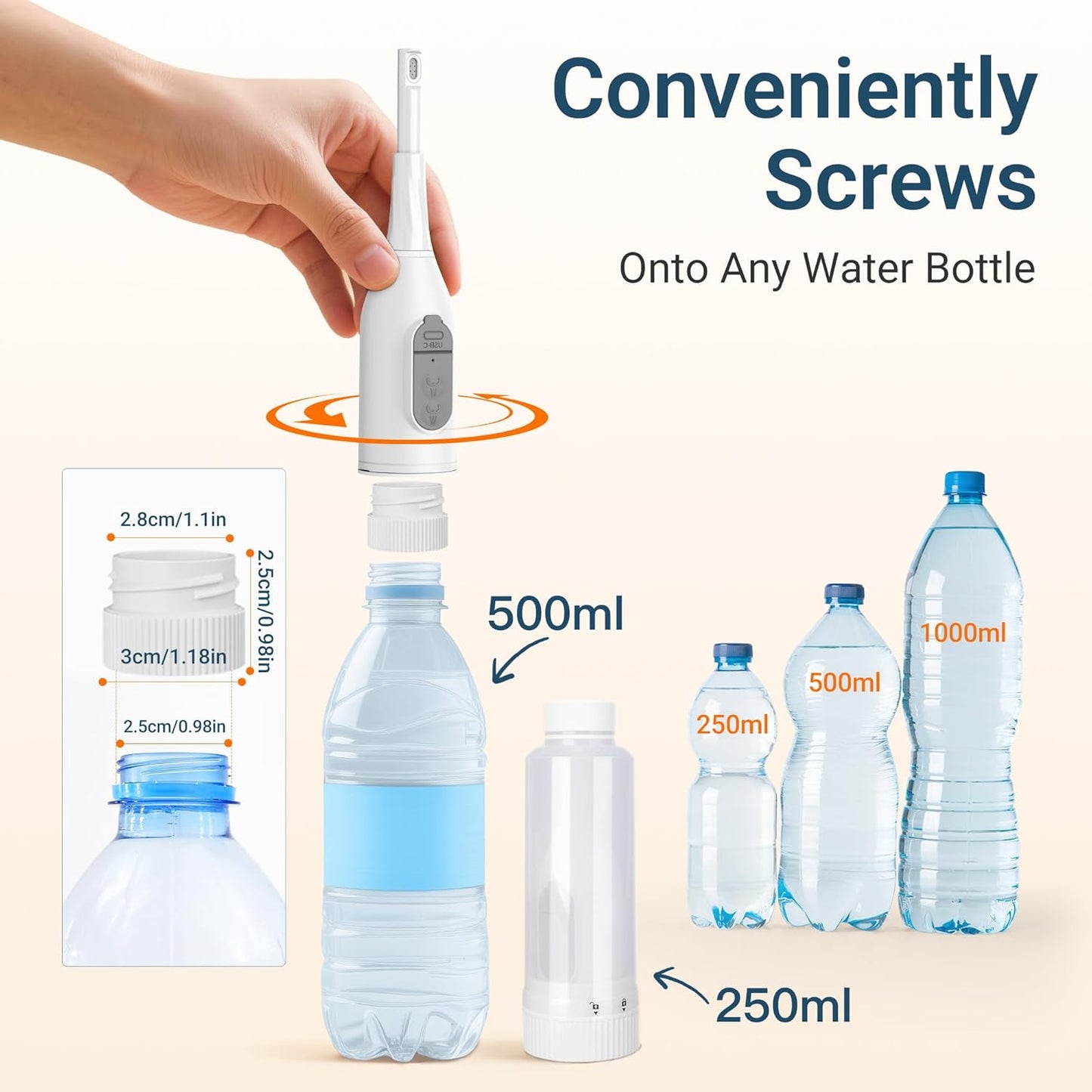 Portable Bidet for Travel – Electric Peri Bottle with Dual Spray Modes, 360° Nozzle, Water Bottle Adapter, USB Rechargeable, Waterproof, Travel Bidet for Postpartum & Personal Hygiene