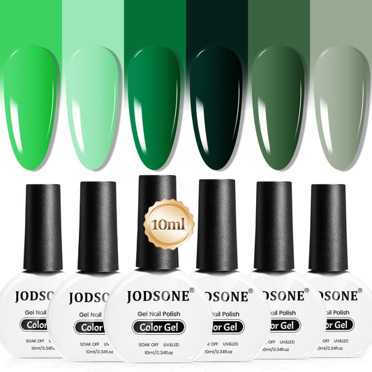 JODSONE 10ml Green Gel Nail Polish 6Pcs Gel Nail Polish Set All Seasons Neutral Soak off U V Lamp Manicure Set for Nail Art Collection St. Patrick's Day Gift for Her