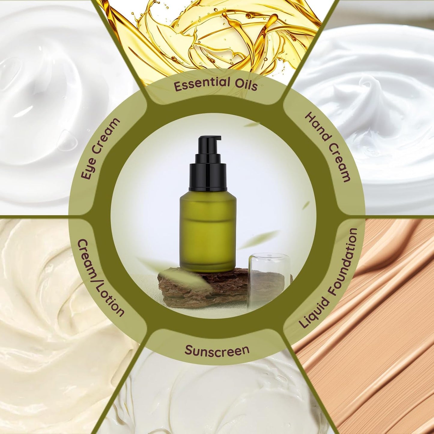 Segbeauty 2oz Frosted Glass Travel Lotion Container Refillable, 3pcs Small Travel Containers for Creams, 60ml Mini Empty Lotion Bottles with Pump Dispenser, Cosmetic Containers Sample Cream Bottle