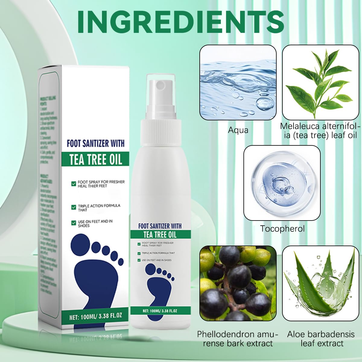 2pcs Foot Spray with Tea Tree Oil, Tea Tree Oil Feet Spray, Foot & Shoe Freshness, Clear Foot Sanitizer Spray, Quick-Drying and Travel-Friendly, 100ml/3.38fl.oz