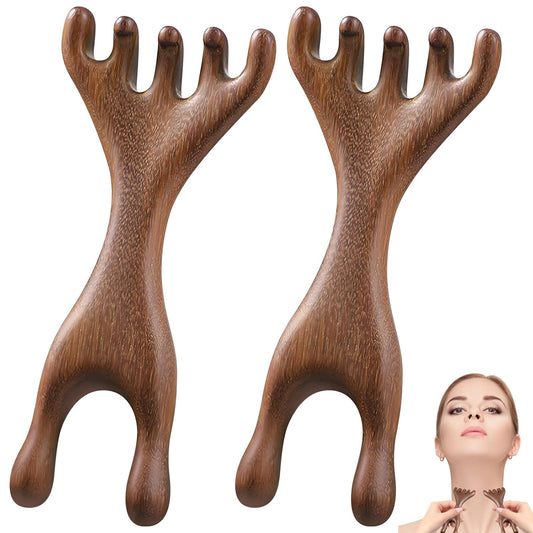 2Pcs Meridian Comb Fivetouch Therapy Comb Sandalwood Massage Claws Guas Sha wood therapy Tools ergonomic for Head Face Eye Nose Massager Brush Relaxation Wellness