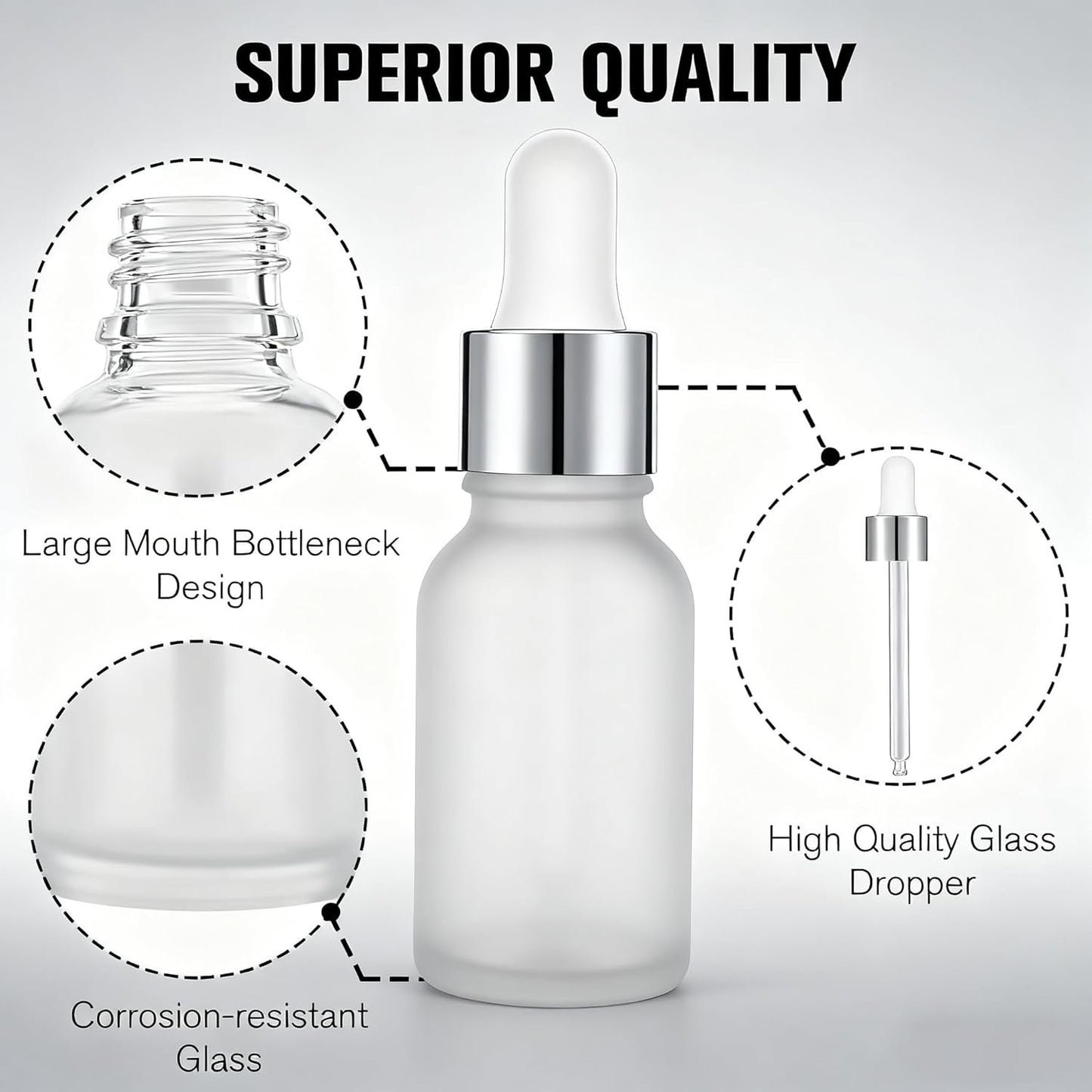 PrettyCare 24 pcs，Eye Dropper Bottle 0.5 oz（ 15 ml Frosted Glass Bottles with Silver Caps, 2 Extra Measured Pipettes, 48 Labels, 2 Funnels Empty Tincture Bottles for Essential Oils
