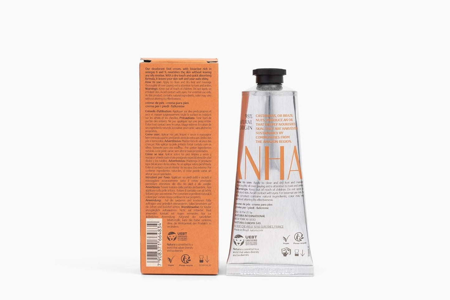 Natura - Brazil Nut Nourishing Foot Cream - Nourish & Soothe Dry Skin - Fast Absorbing - With Castanha Oil to Deeply Moisturize - Vegan & Cruelty-Free - 2.6 oz (75g)