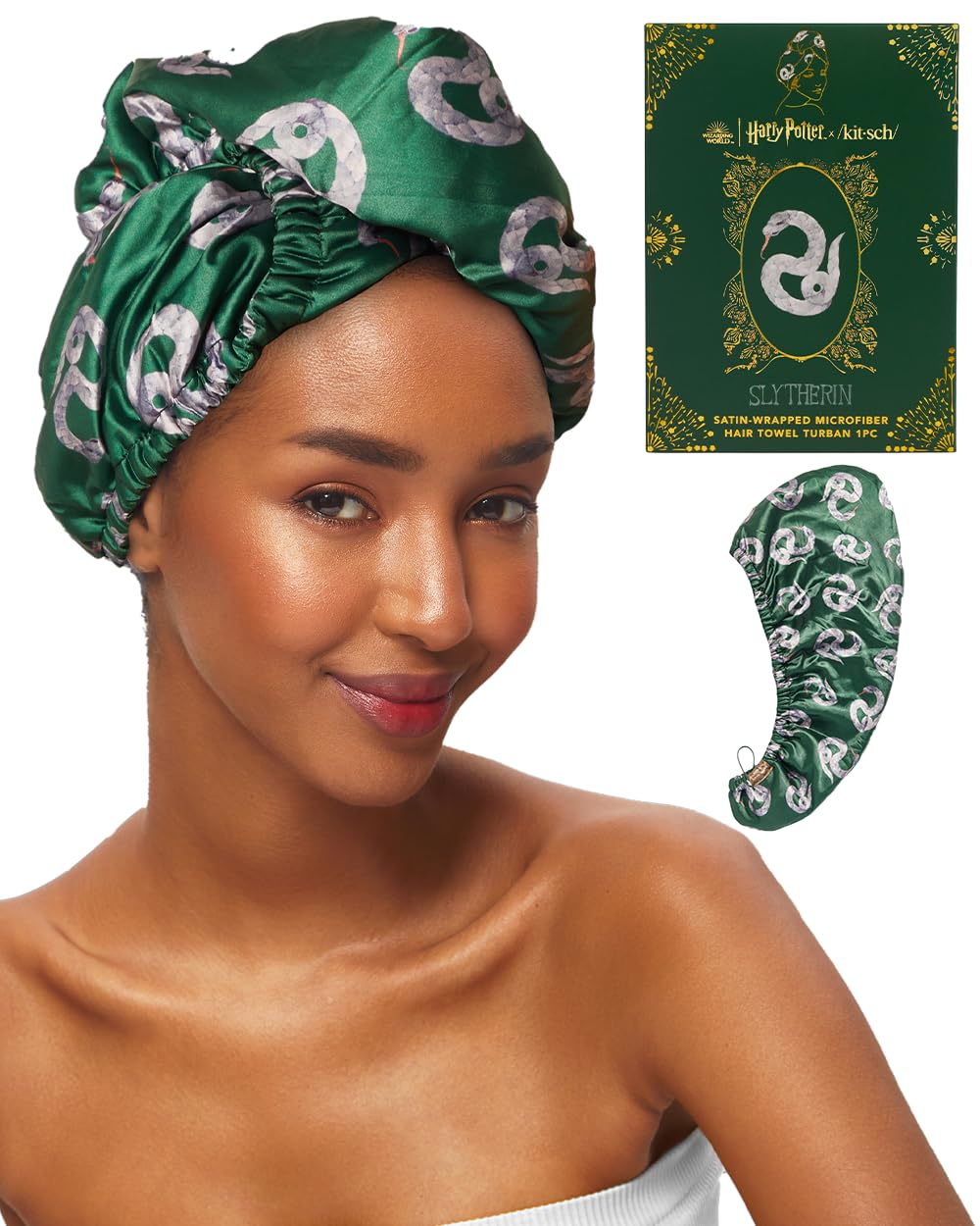 Kitsch x Harry Potter Satin Microfiber Hair Towel Wrap for Women - Super Absorbent, Quick Dry, Anti-Frizz, for Long & Short Hairs, Turbans for Women, Hair Wrap, Gifts for Mom - Slytherin