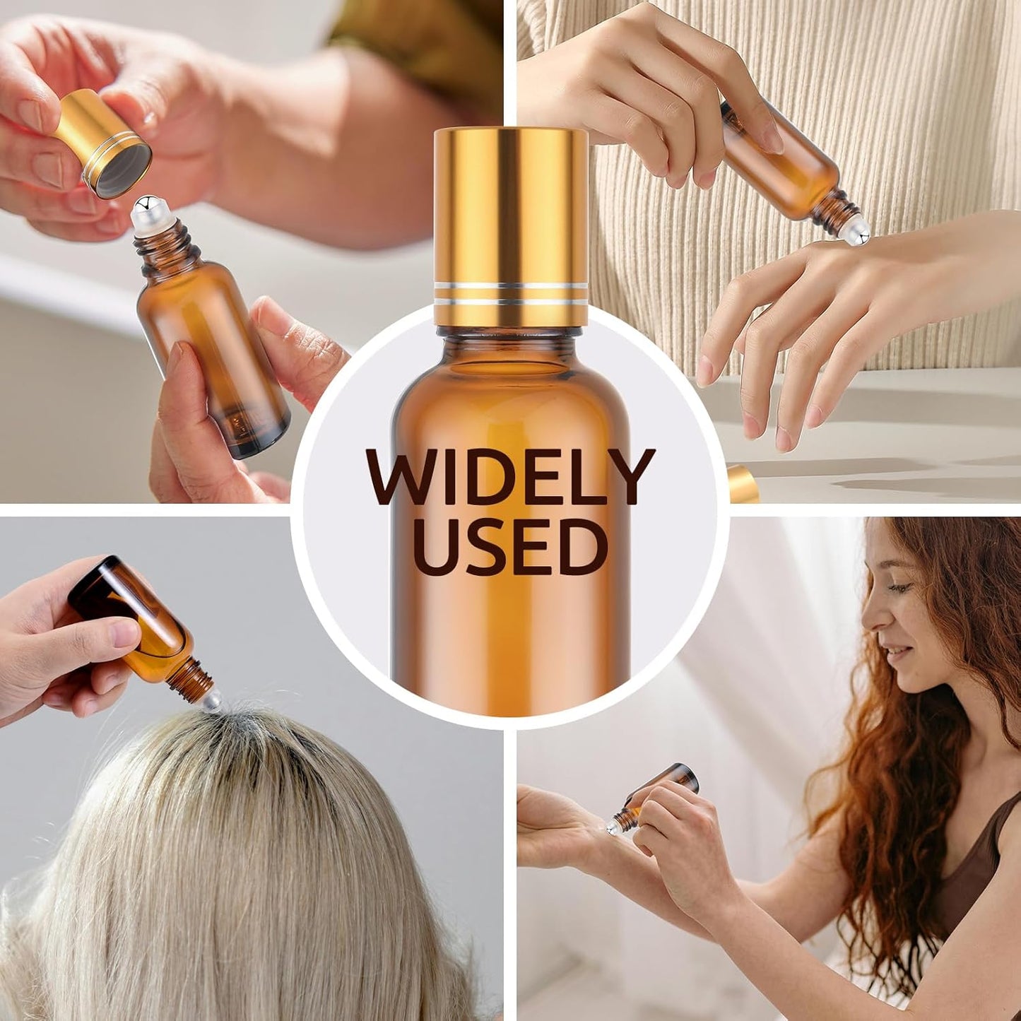 4-Pack 1 oz (30ml) Amber Glass Roller Bottles for Essential Oils | Refillable Roll-On with Stainless Steel Rollers | Leakproof, UV Protection