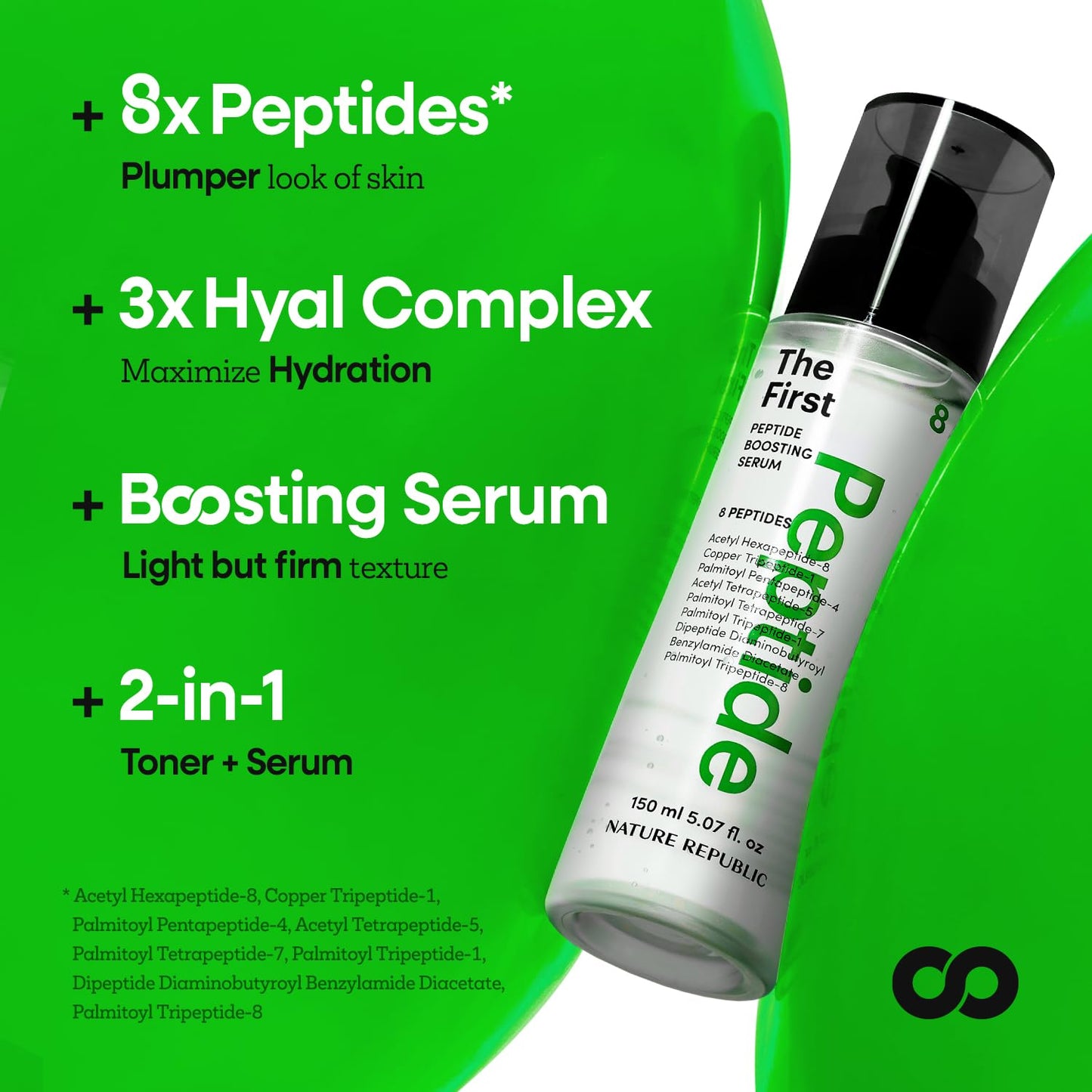 Nature Republic The First Peptide Boosting Serum – Niacinamide, Hyaluronic Acid, Hydrating & Firming Facial Serum, for Uneven Skin Tone, Korean Skincare, 150ml / 5.07 fl oz