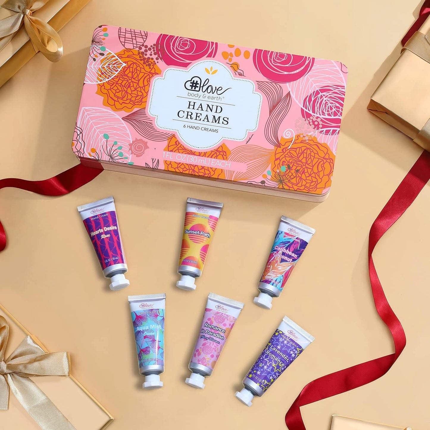 BODY & EARTH # LOVE Hand Cream Set Hand Lotion Gift Set for Women, 6-Pack of Travel Size Hand Lotions, Enriched with Shea Butter for Nourishing Dry Hands, Birthday Gifts for Christmas