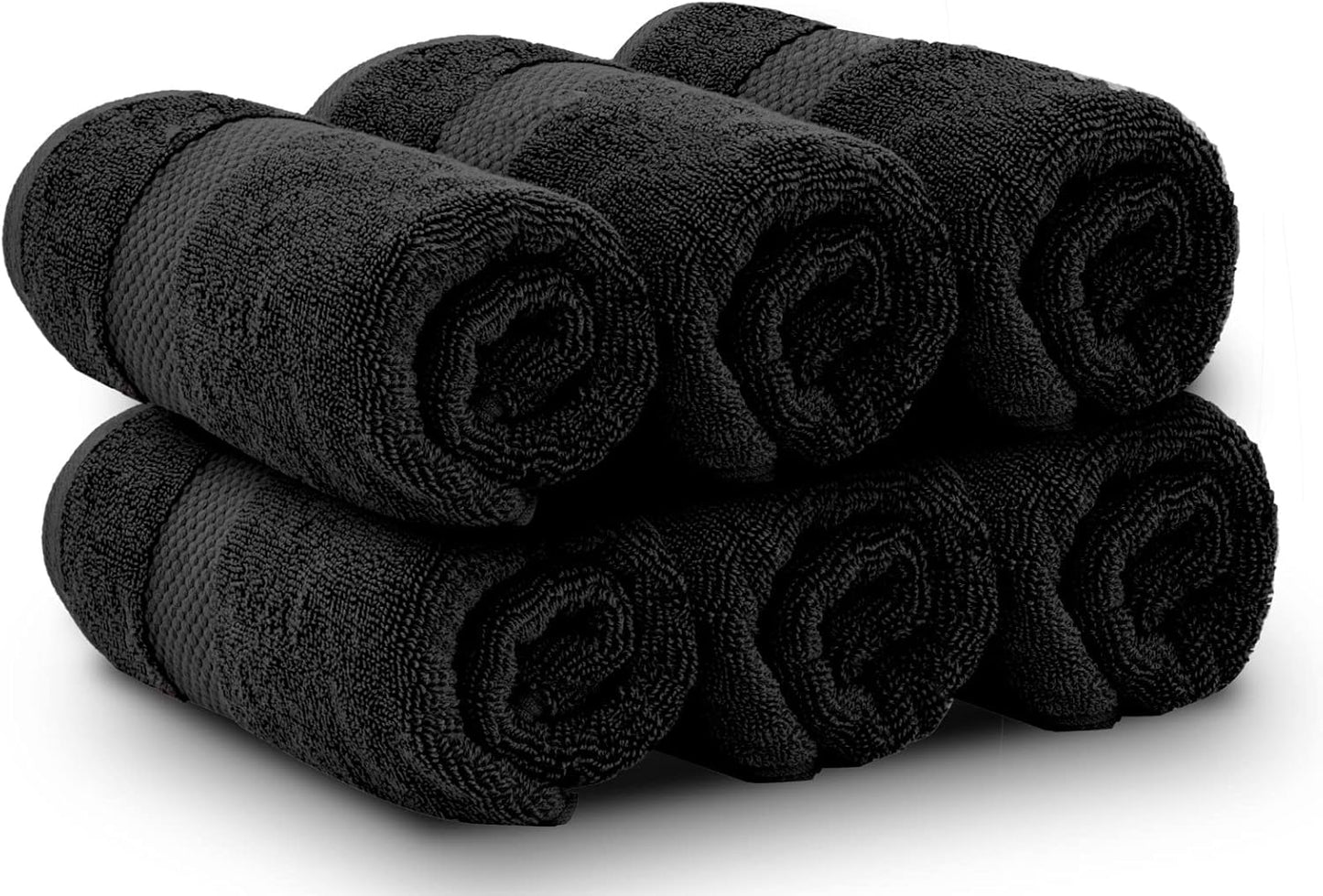 White Classic Luxury Black Hand Towels - Soft 100% Turkish Cotton | Highly Absorbent Hotel spa Bathroom Towel Collection | 16x30 Inch | Set of 6