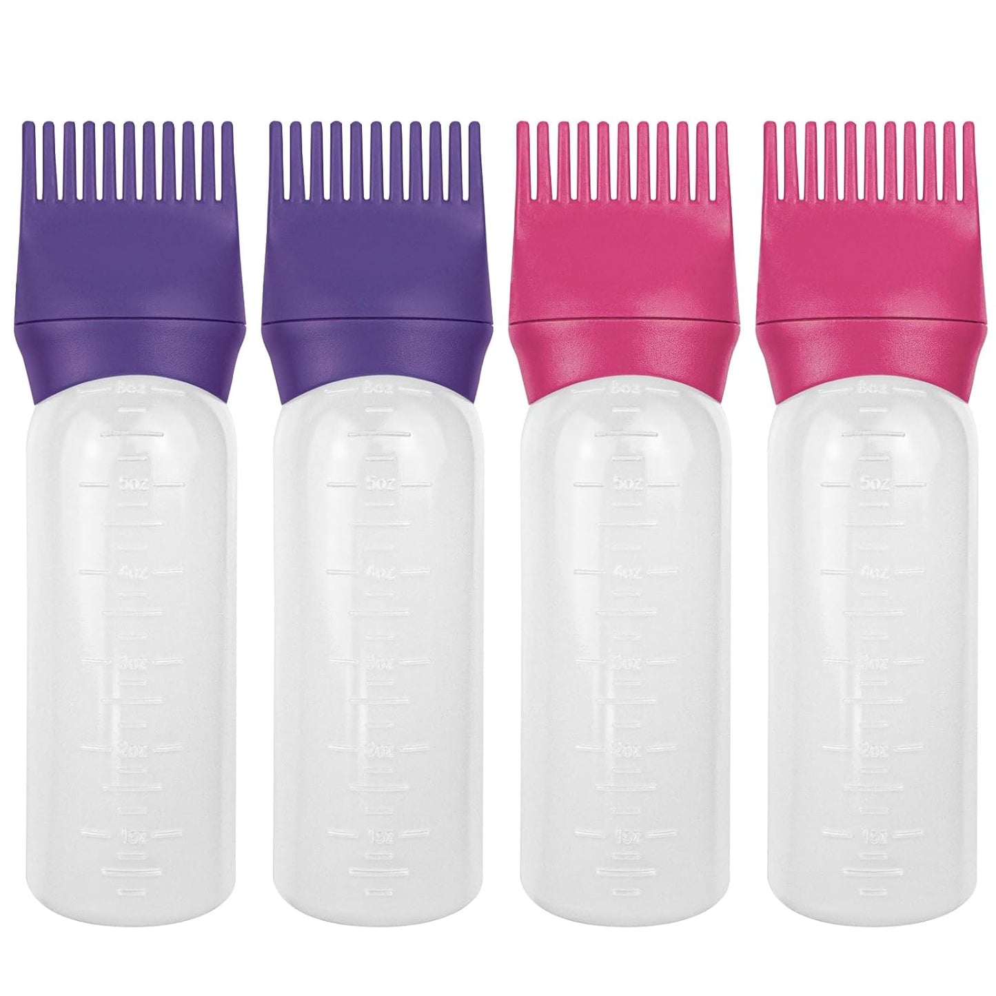 ELANE 4 Pcs Root Comb Applicator Bottle, 6oz, Hair Oil Applicator Bottle for Hair, Dye, Salon, Travel, Camping (Purple+Red)