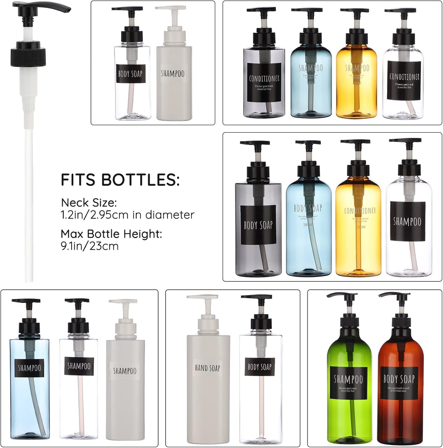 Segbeauty Lotion Dispenser Pump Head, 3 Pack Shower Bottle Pump Replacement, Plastic Tube Pump Top Set Fits Bottle Neck 1.2in Shampoo and Conditioner Dispenser Bathroom Kitchen