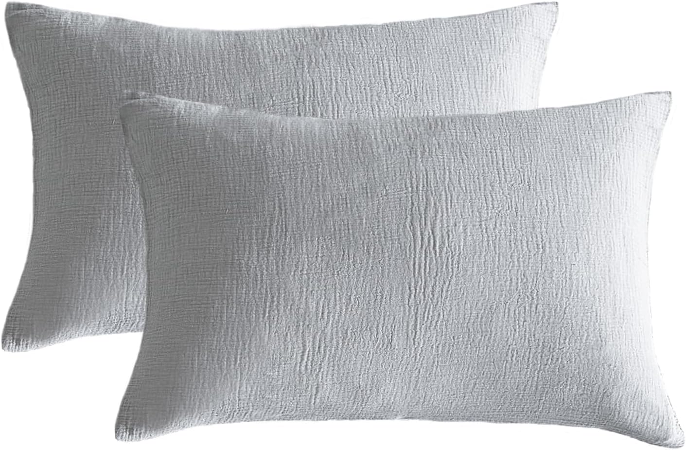 SE SOFTEXLY Muslin Pillowcases King Size 100% Cotton, 2 Pack Linen Like Pillow Shams with Envelope Closure, Ultral Soft and Breathable Pillow Case Covers, Light Grey, 20" X 36", No Filling