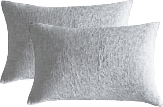 SE SOFTEXLY Muslin Pillowcases Queen Size 100% Cotton, 2 Pack Linen Like Pillow Shams with Envelope Closure, Ultral Soft and Breathable Pillow Case Covers, Light Grey, 20" X 30", No Filling