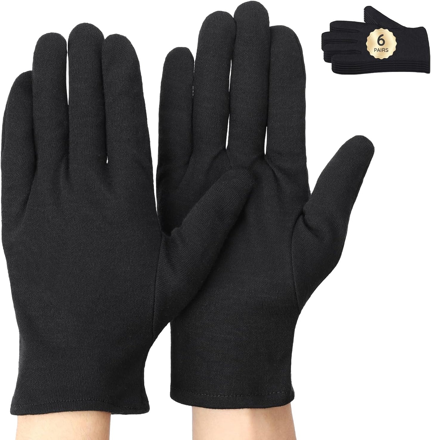 Segbeauty 12 Counts Black Cotton Gloves Overnight, 6 Pairs Lotion Moisturizing Hand Cotton Gloves for Men, at Home Spa Gel Moisture Glove for Working, Soft Sleep Lotion Glove Skin Care Extra Large