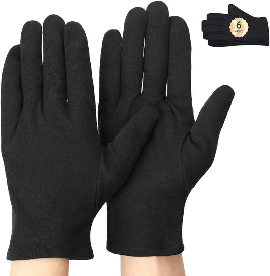 Segbeauty 12 Counts Black Cotton Gloves Overnight, 6 Pairs Lotion Moisturizing Hand Cotton Gloves for Men, at Home Spa Gel Moisture Glove for Working, Soft Sleep Lotion Glove Skin Care Extra Large